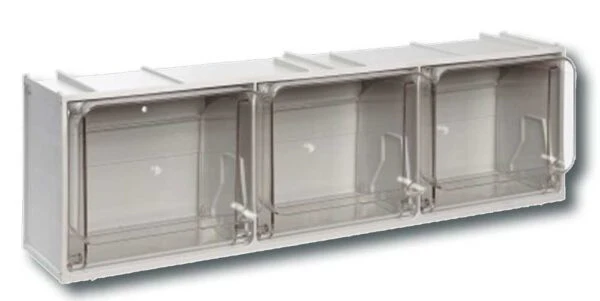 Cassettiera modulare compatta 3 cassetti trasparenti, 600x175x155 mm, resistente agli urti