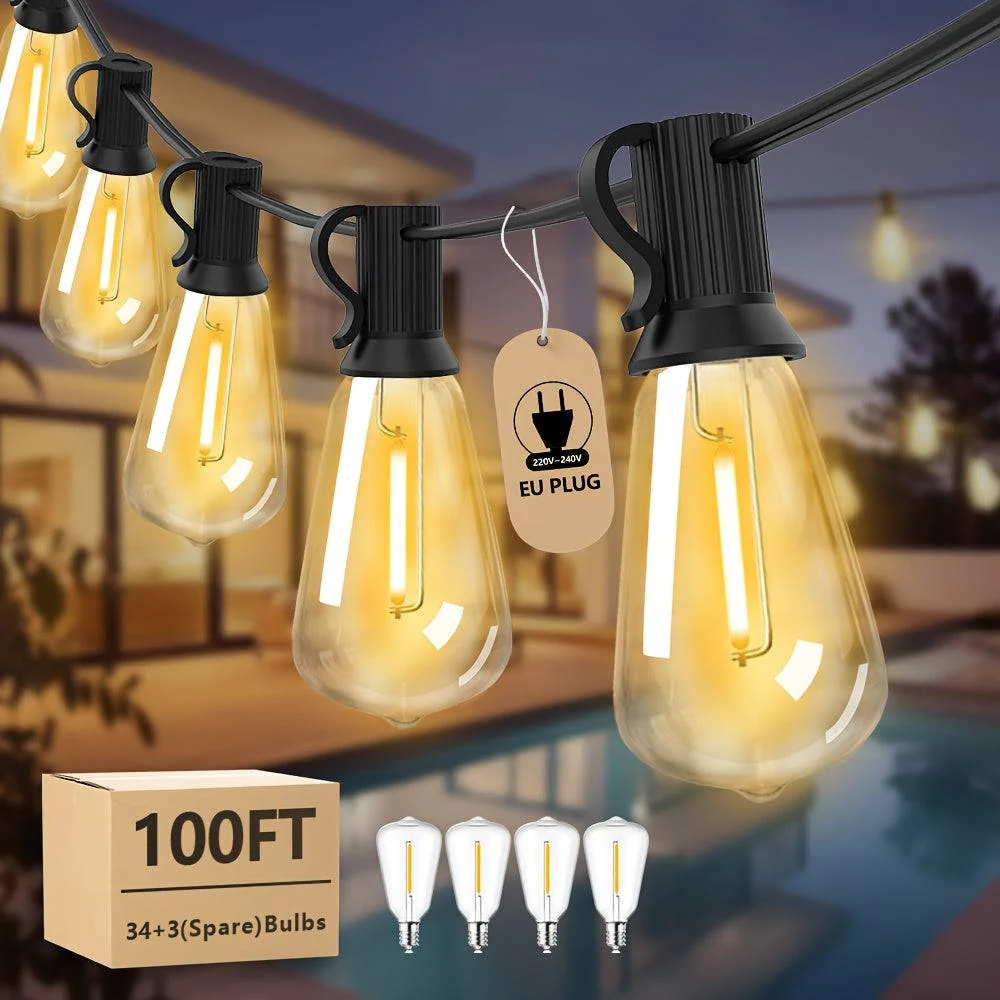 Catena Luminosa LED ST38 30,5 m – Lampadine Edison Dimmerabili Infrangibili per Esterni