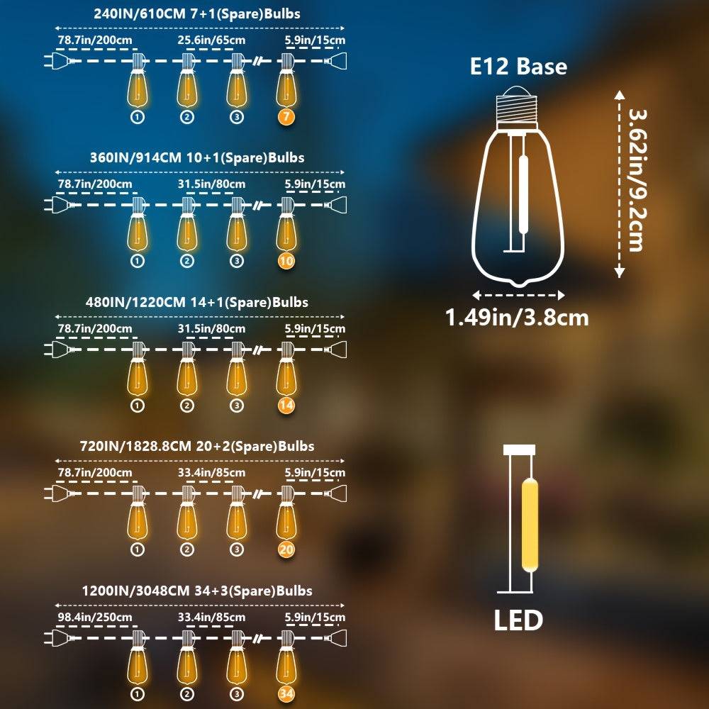 Catena Luminosa LED ST38 30,5 m – Lampadine Edison Dimmerabili Infrangibili per Esterni - Image 3