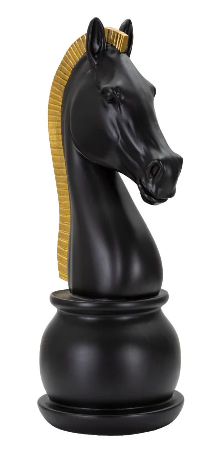 Cavallo Scacchistico Nero con Finiture Dorate cm Ø 18,5x50 - Image 2