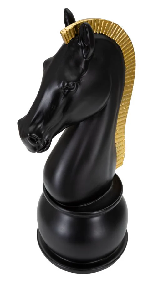 Cavallo Scacchistico Nero con Finiture Dorate cm Ø 18,5x50 - Image 4