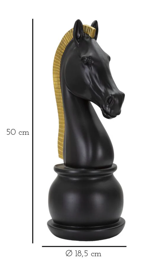 Cavallo Scacchistico Nero con Finiture Dorate cm Ø 18,5x50 - Image 9