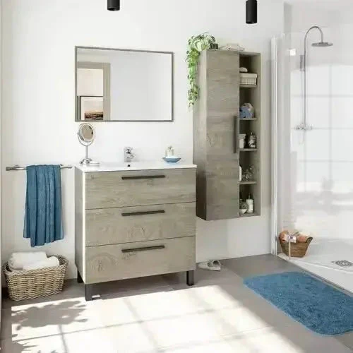 Colonna bagno Sospesa Athena Rovere Alaska - Mobile bagno sospeso con ante e ripiani - Image 4