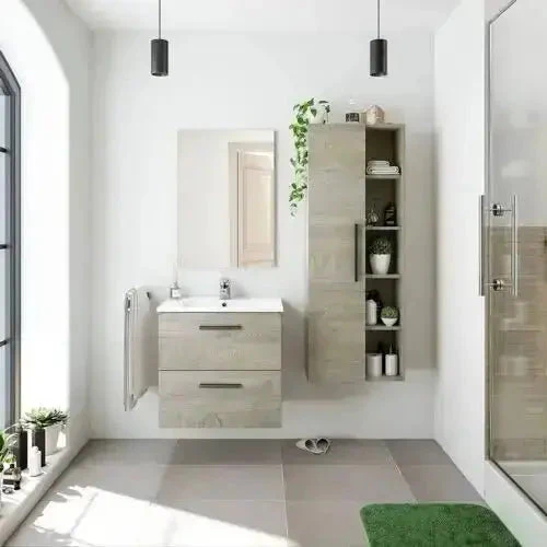 Colonna bagno Sospesa Athena Rovere Alaska - Mobile bagno sospeso con ante e ripiani - Image 5