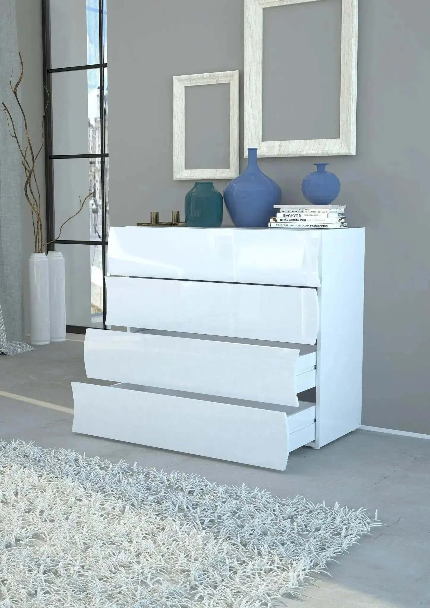 Comò Moderno 4 Cassetti Onda Bianco Lucido - Image 2