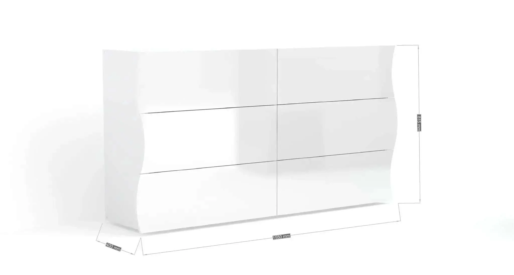 Comò Moderno 6 Cassetti Onda Bianco Lucido - Image 3