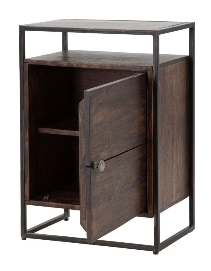 Comodino Elegante in Legno di Acacia Nilotica cm 45x30x66 con Anta e Ripiano - Image 3