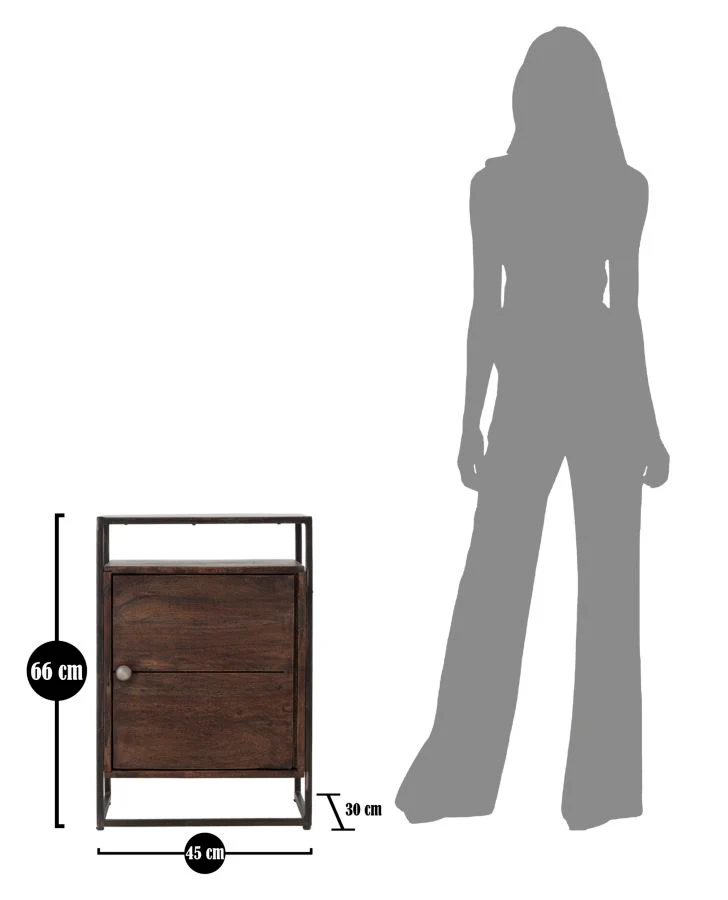 Comodino Elegante in Legno di Acacia Nilotica cm 45x30x66 con Anta e Ripiano - Image 8