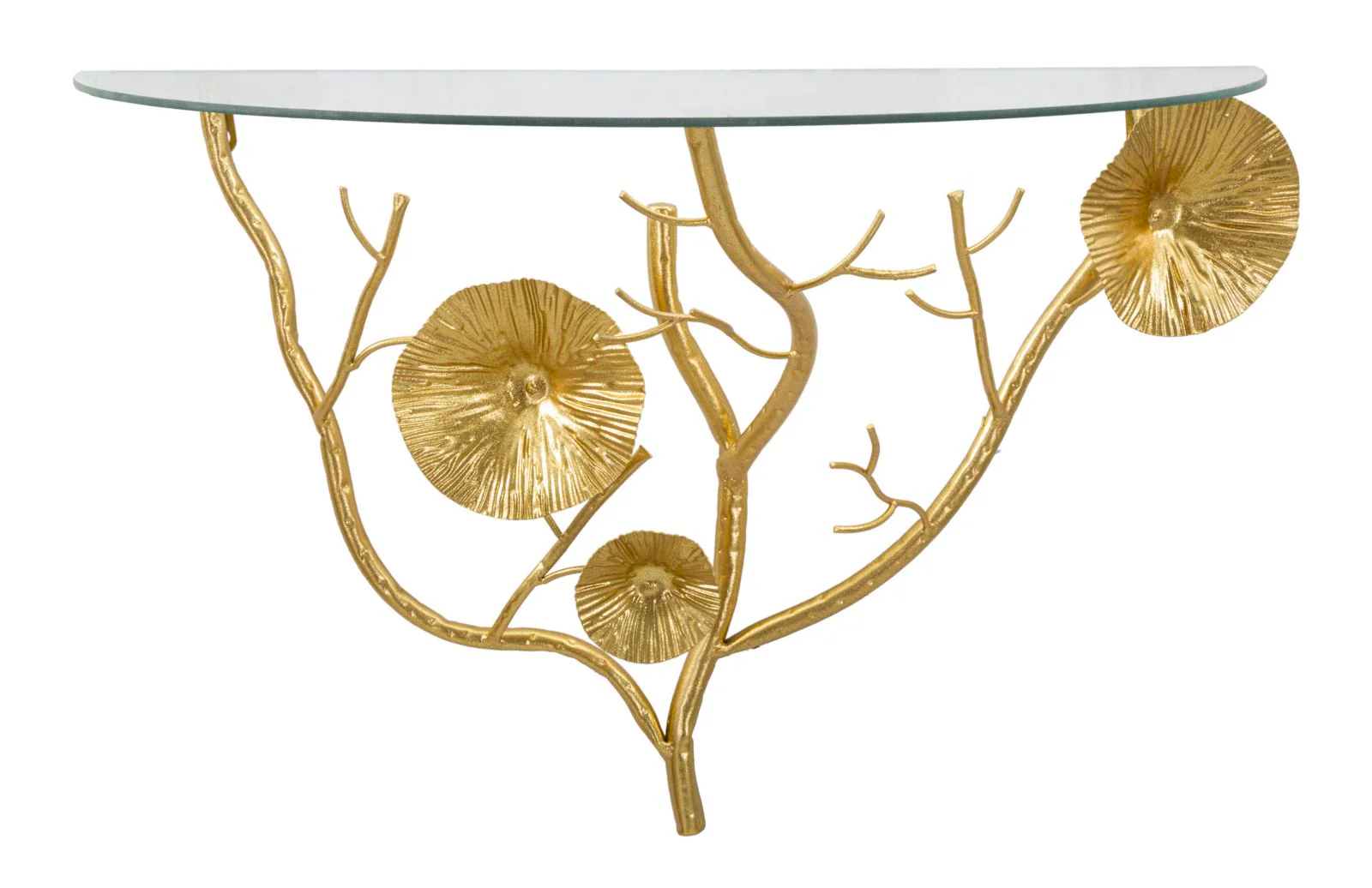 Comodino Semicircolare Tisty in Metallo Dorato con Piano in Vetro 60x30x40 cm - Image 4