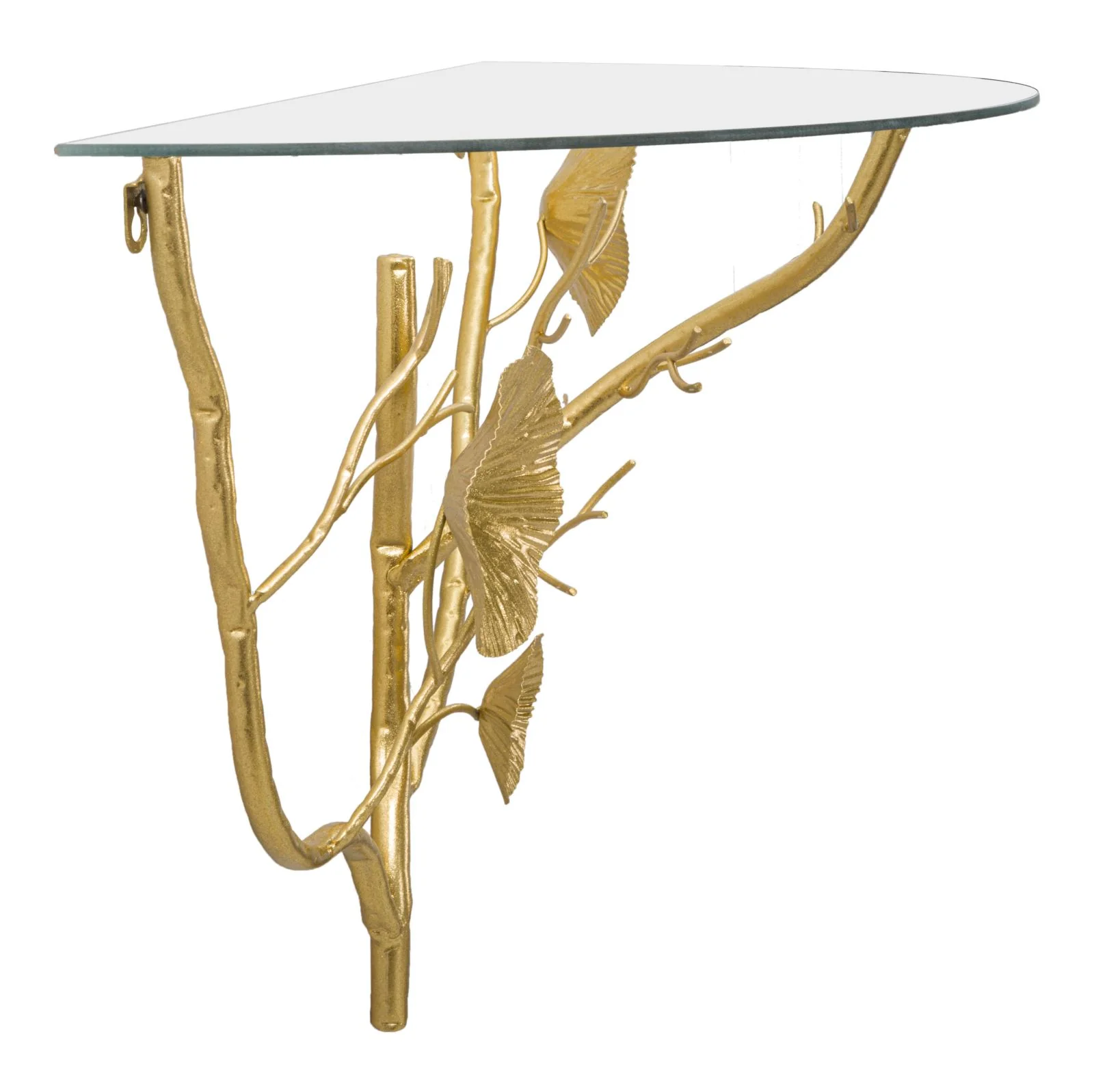 Comodino Semicircolare Tisty in Metallo Dorato con Piano in Vetro 60x30x40 cm - Image 5