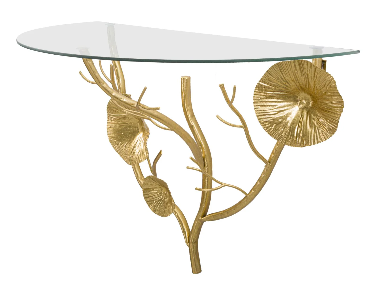 Comodino Semicircolare Tisty in Metallo Dorato con Piano in Vetro 60x30x40 cm - Image 6