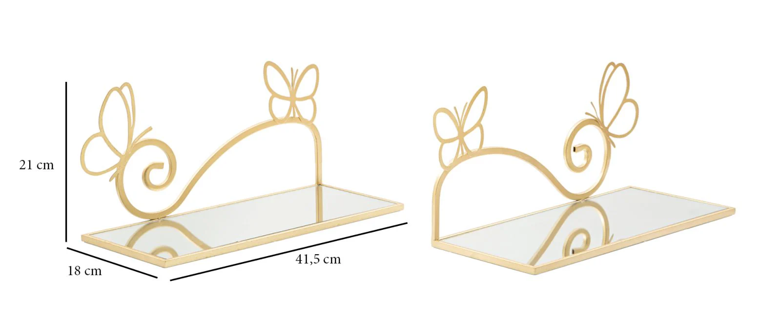 Mensole Butterfly in Metallo Dorato con Ripiano in Vetro a Specchio - Coppia Elegante cm 41,5x18x21 - Image 7