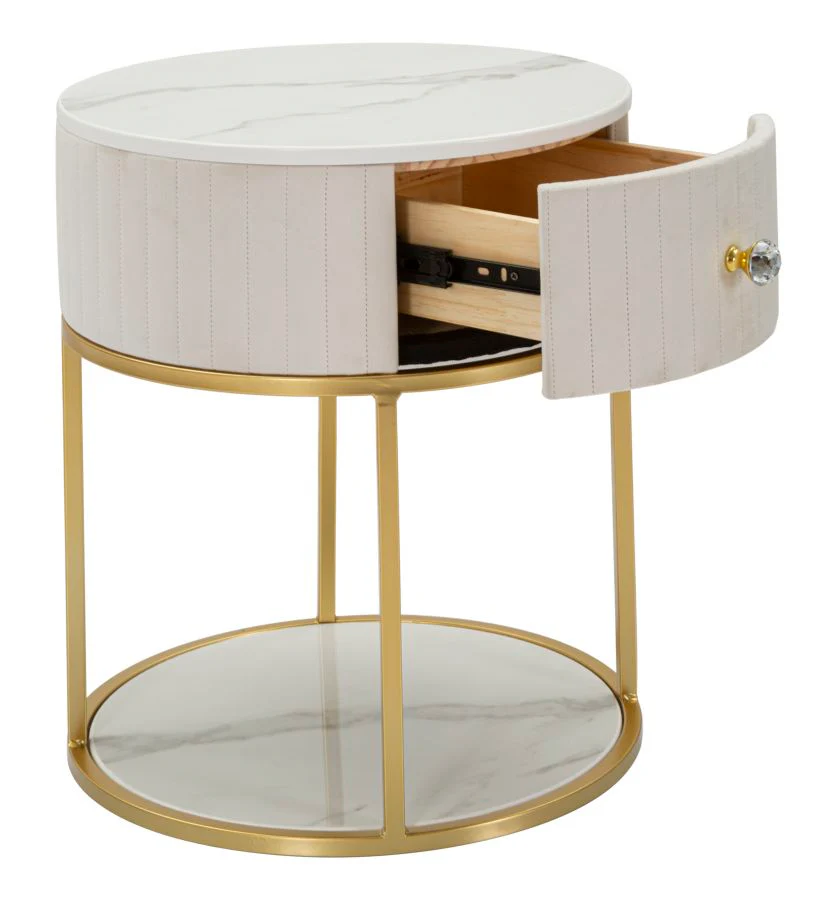 Comodino Elegante Montpellier in Crema Ø 42 cm x H 48 cm - Image 2