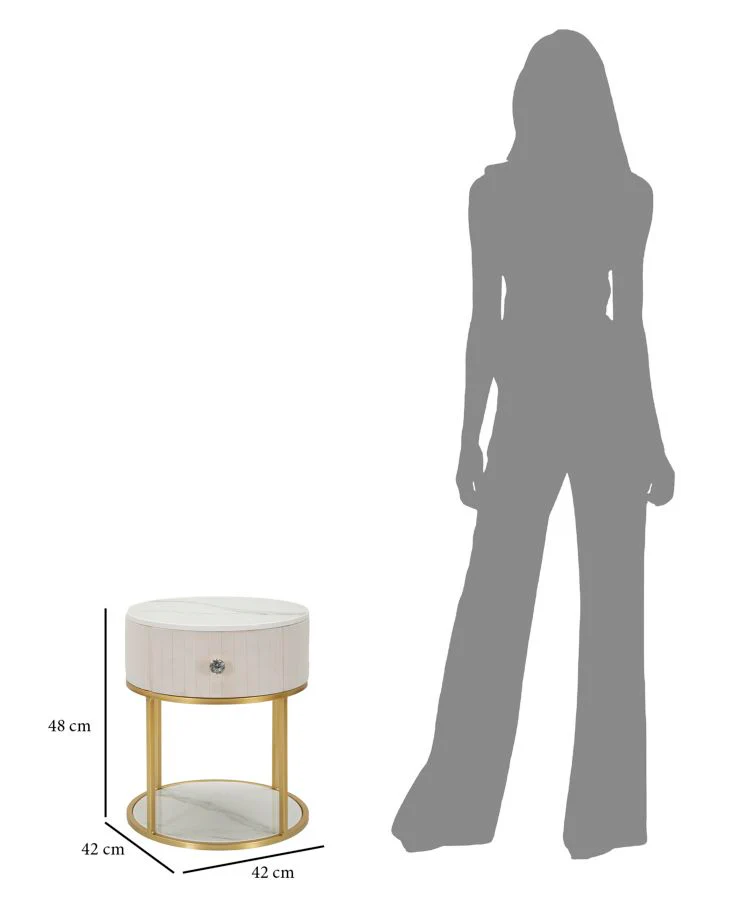 Comodino Elegante Montpellier in Crema Ø 42 cm x H 48 cm - Image 7