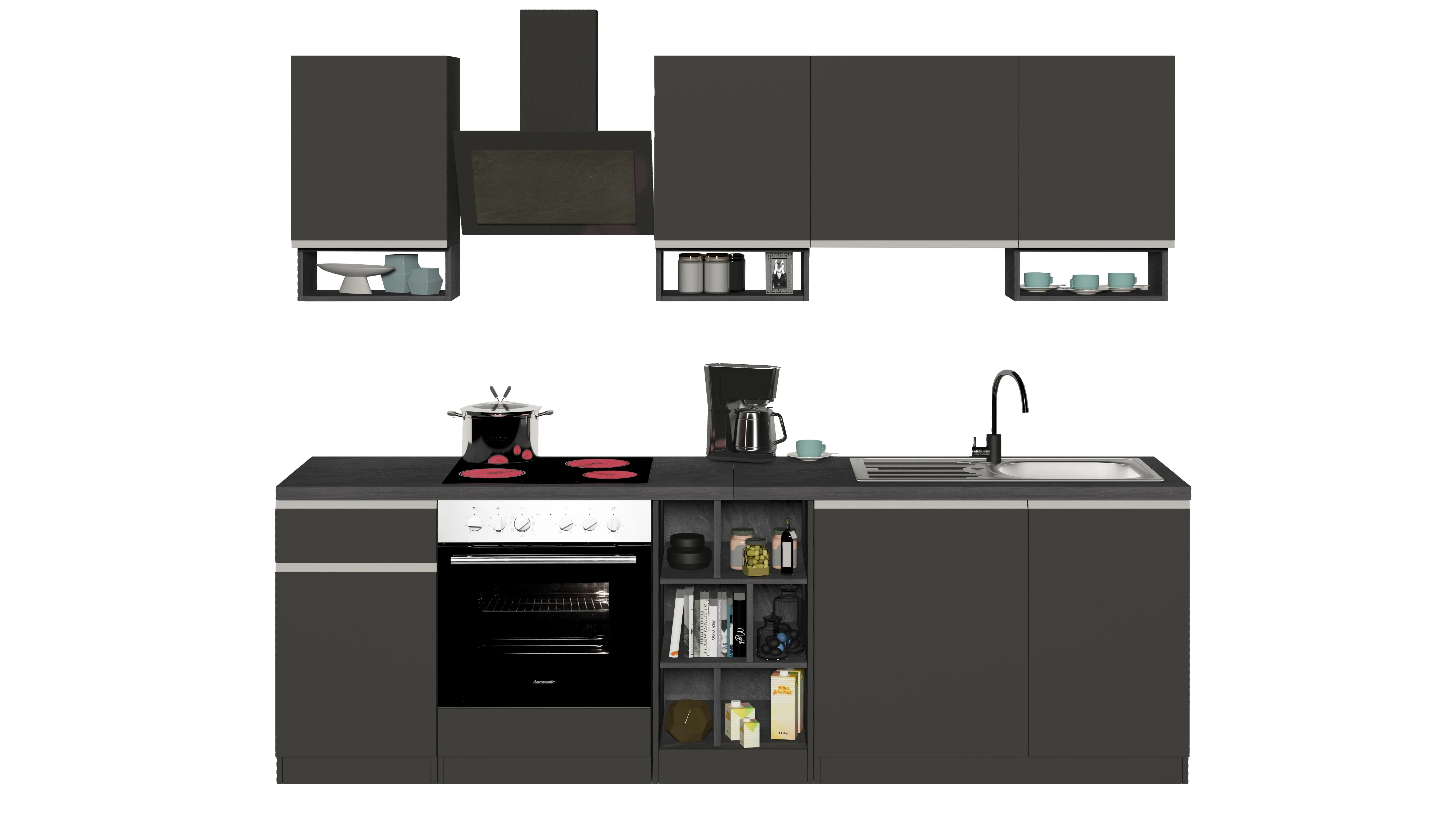 Cucina Lineare SOLE 256 cm - Antracite/Report, Top 35 mm