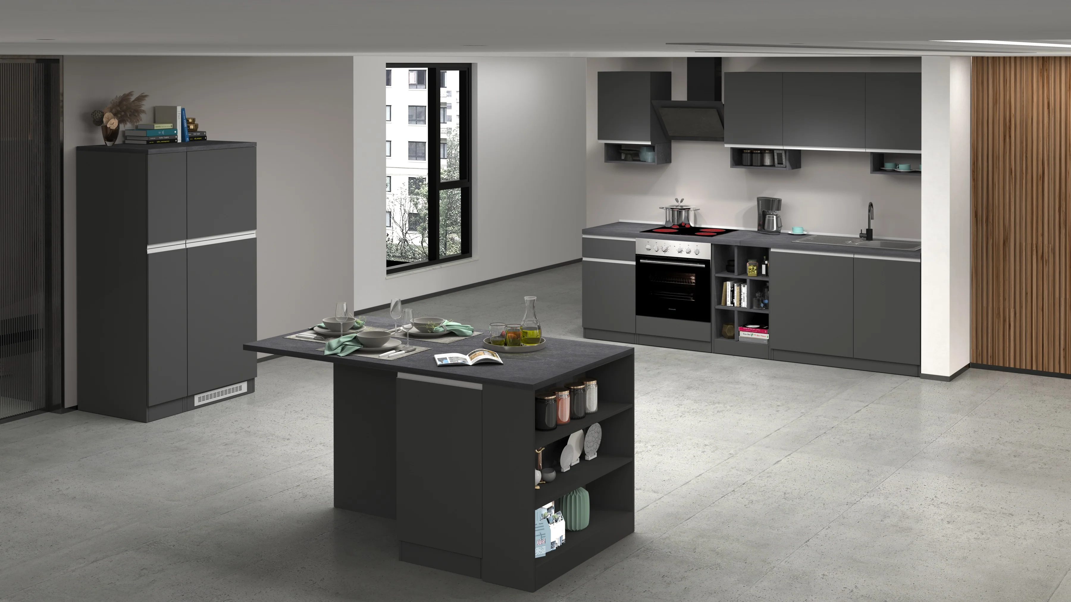 Cucina Lineare SOLE 256 cm - Antracite/Report, Top 35 mm - Image 13