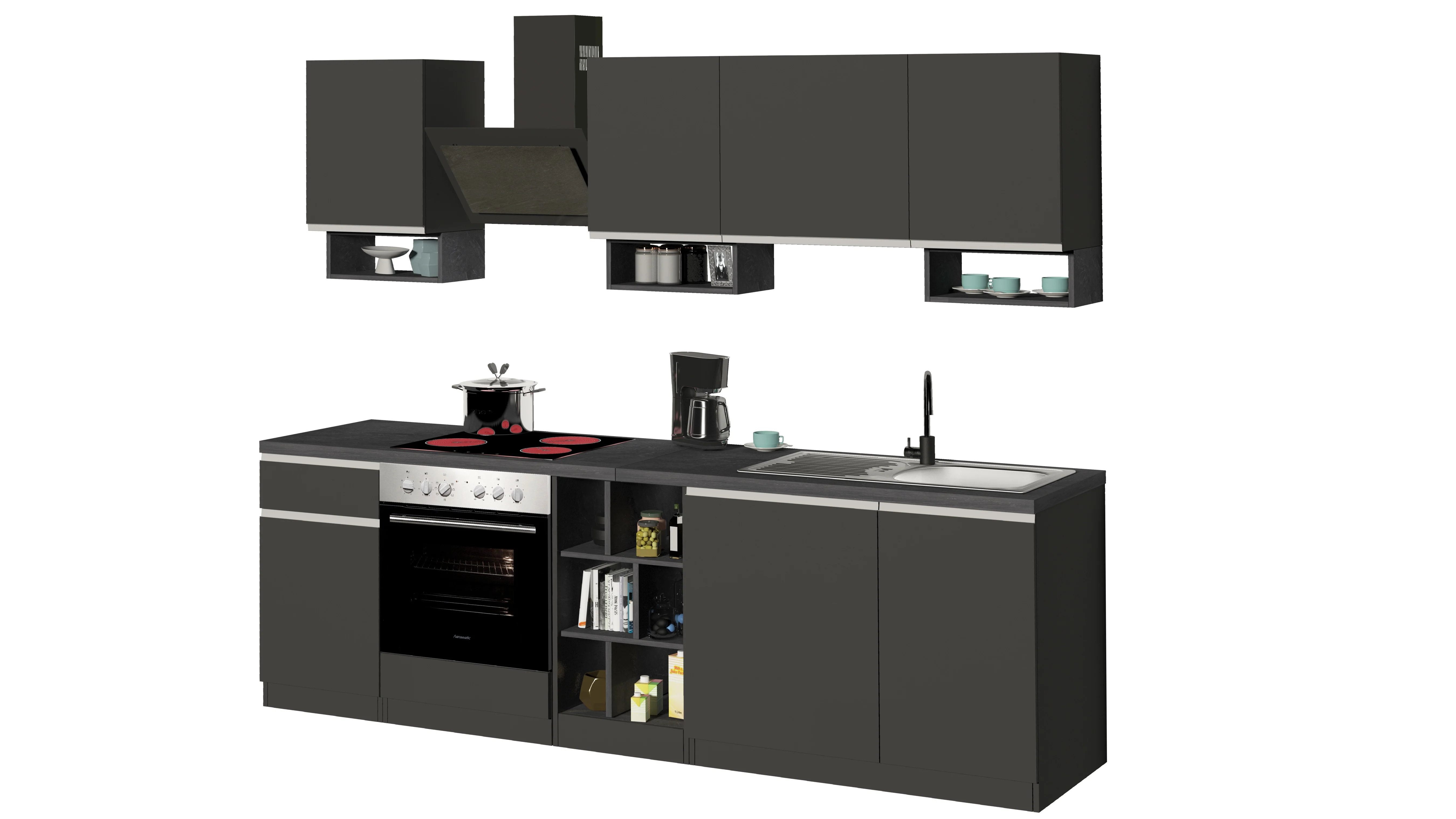 Cucina Lineare SOLE 256 cm - Antracite/Report, Top 35 mm - Image 2