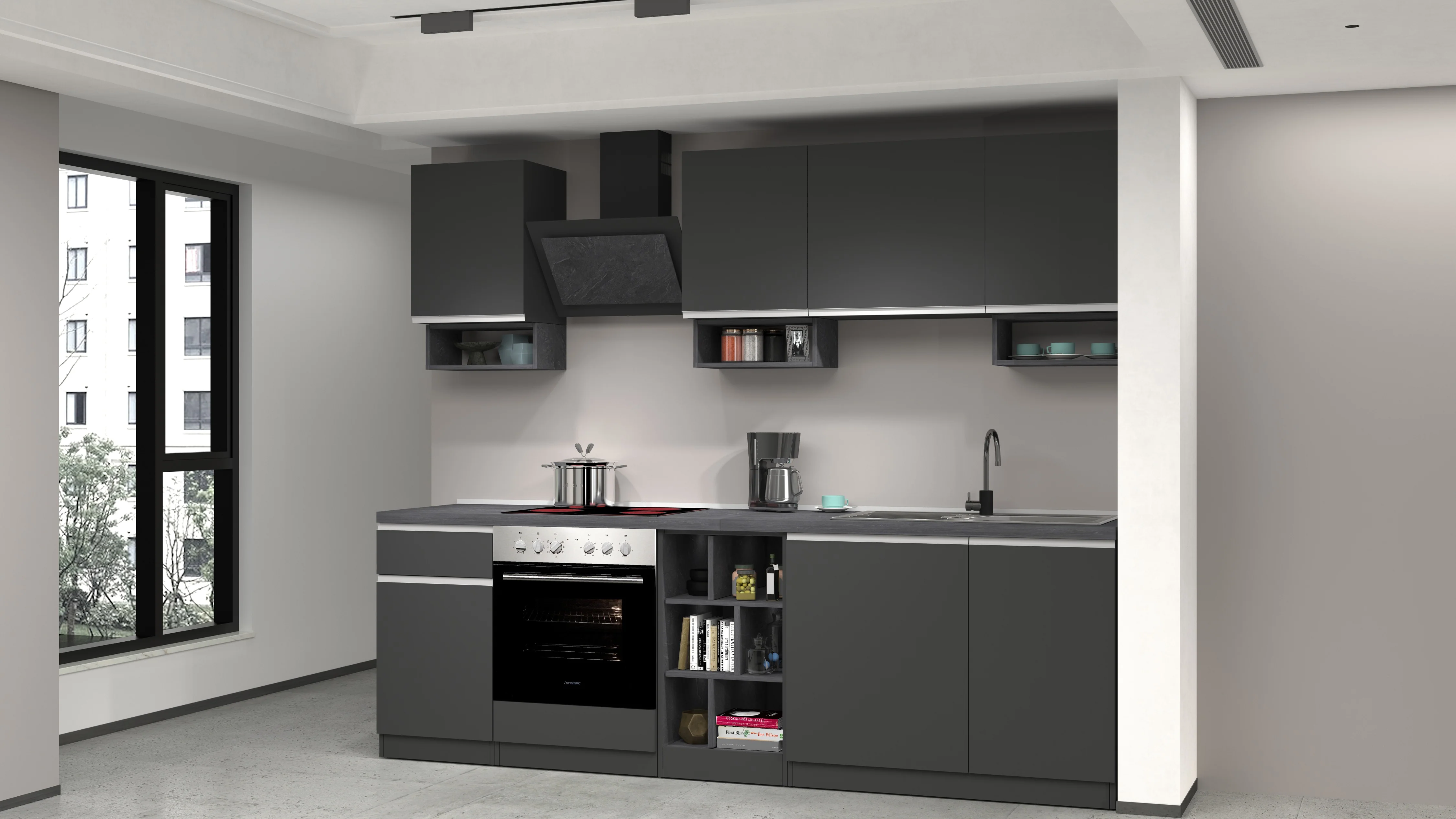 Cucina Lineare SOLE 256 cm - Antracite/Report, Top 35 mm - Image 3