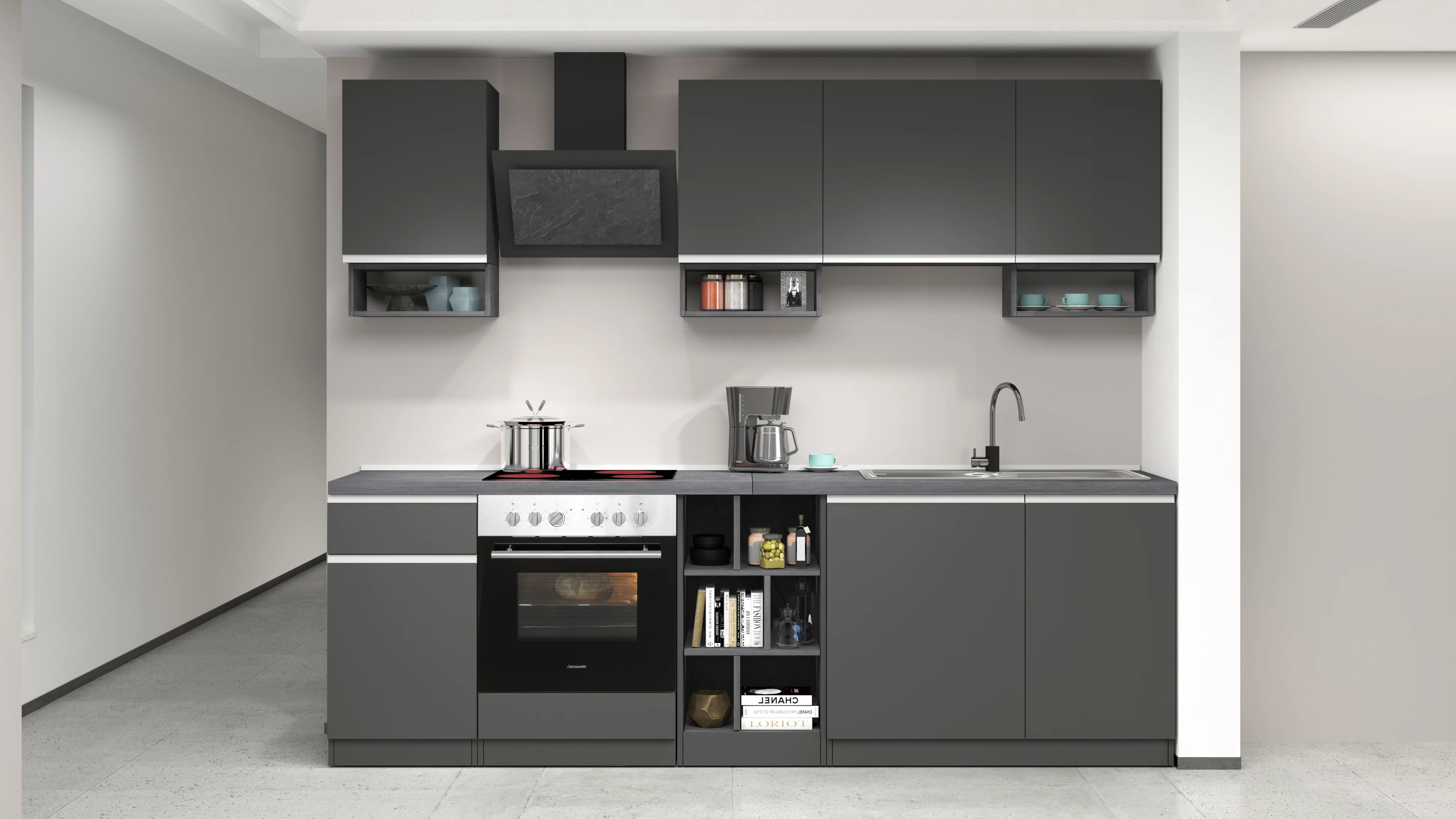 Cucina Lineare SOLE 256 cm - Antracite/Report, Top 35 mm - Image 4