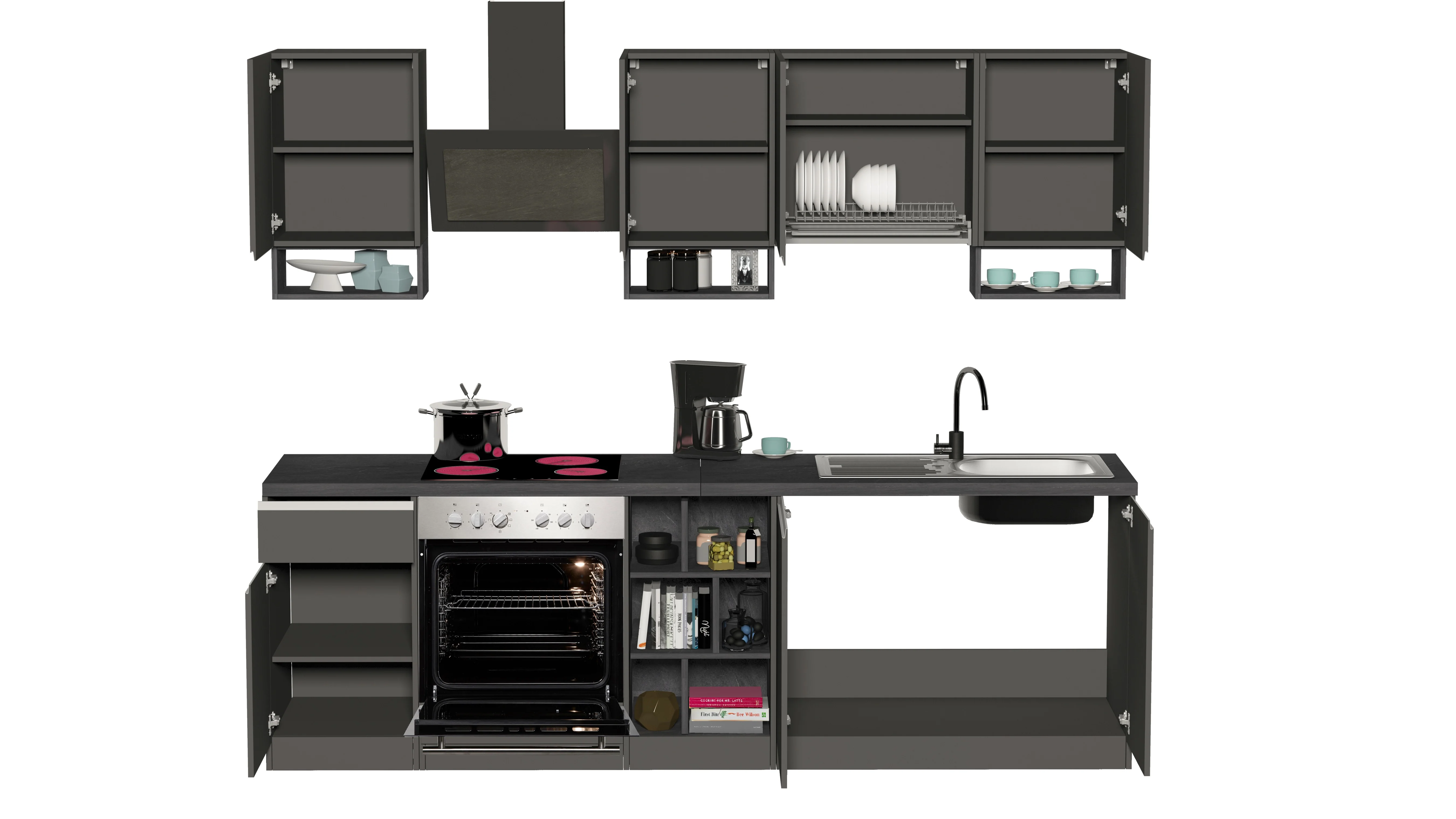 Cucina Lineare SOLE 256 cm - Antracite/Report, Top 35 mm - Image 5
