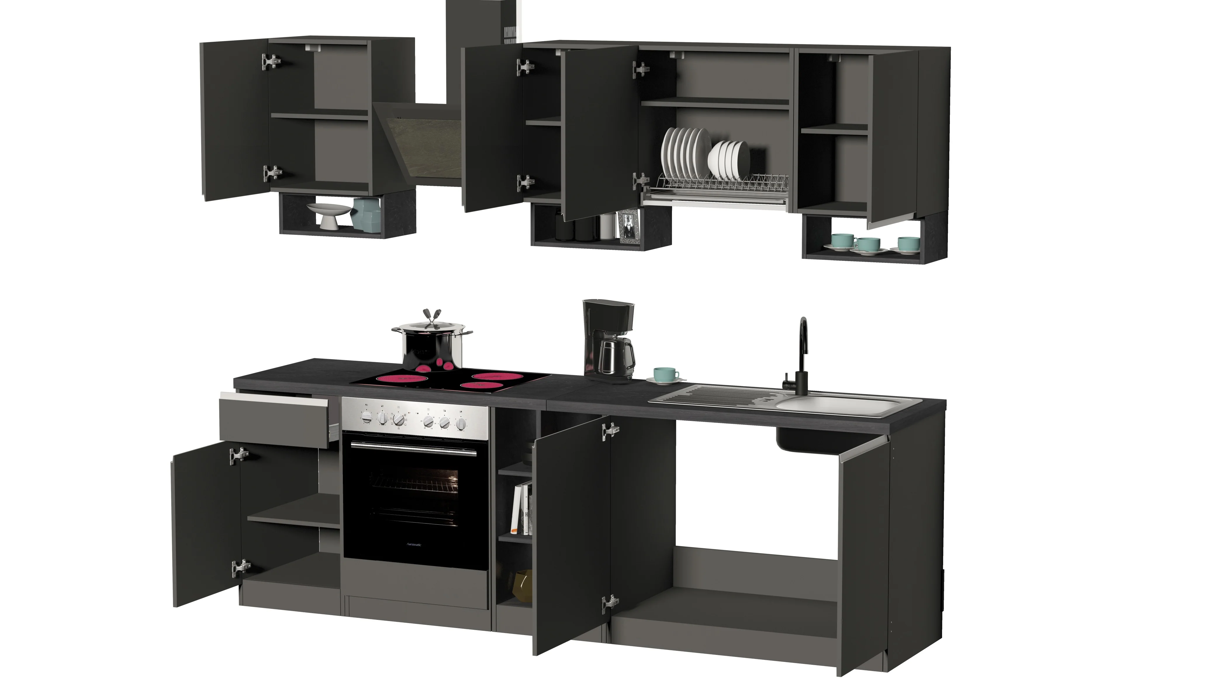 Cucina Lineare SOLE 256 cm - Antracite/Report, Top 35 mm - Image 6