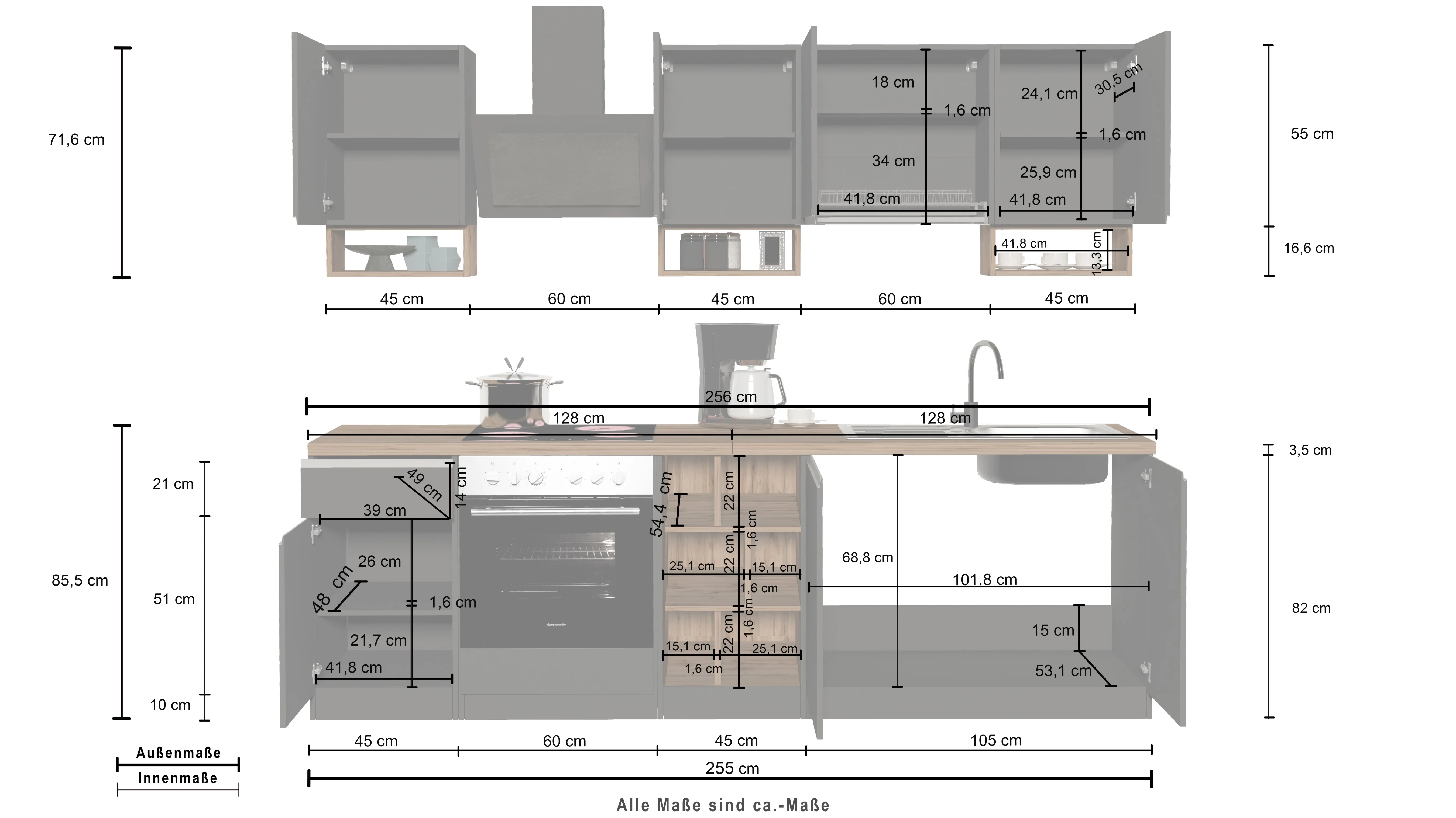 Cucina Lineare SOLE 256 cm - Antracite/Rovere Wotan, Top 35 mm - Image 11