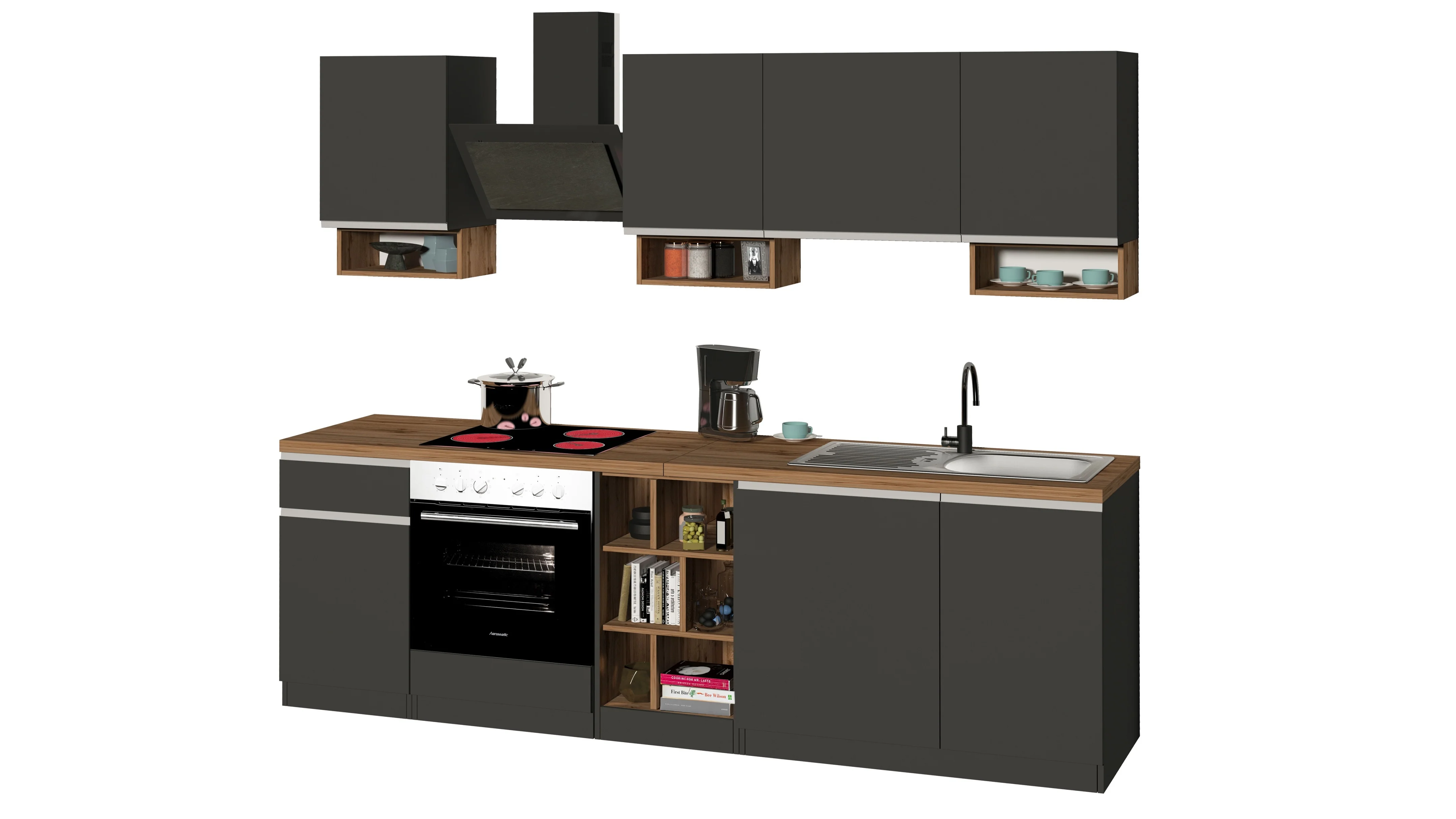 Cucina Lineare SOLE 256 cm - Antracite/Rovere Wotan, Top 35 mm - Image 5