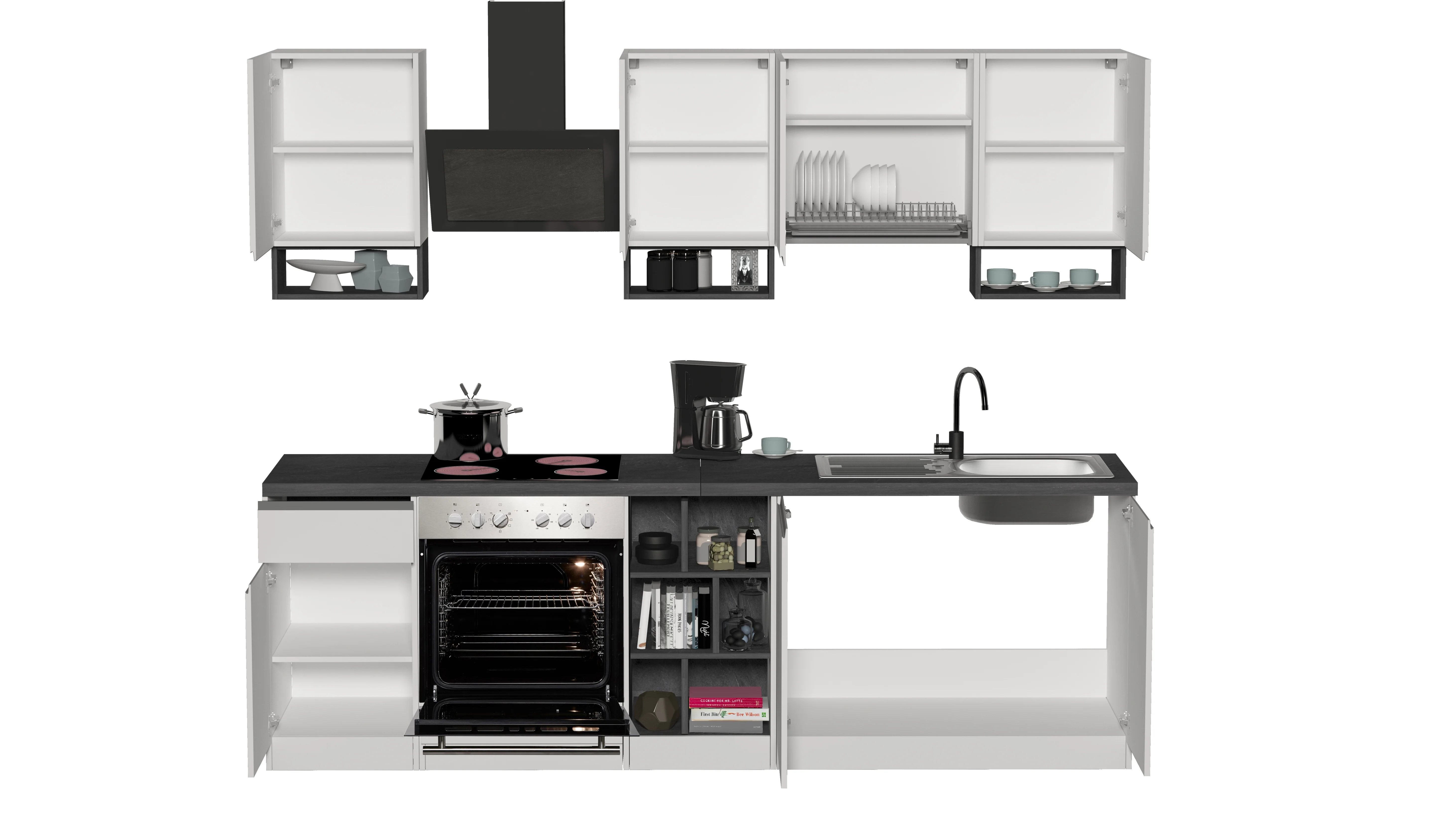 Cucina Lineare SOLE 256 cm - Bianco/Report, Top Elegante 35 mm - Image 2