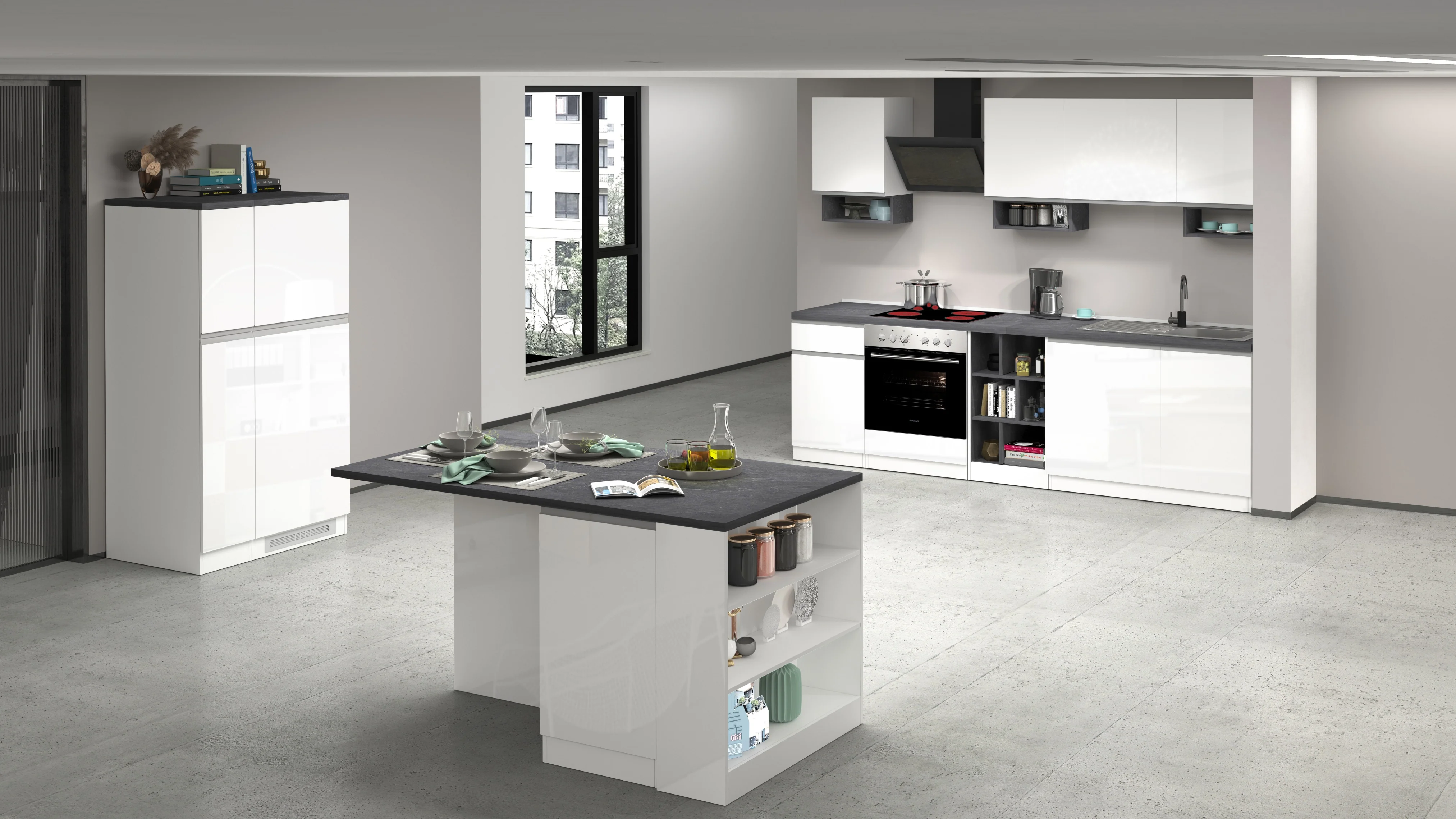 Cucina Lineare SOLE 256 cm - Bianco/Report, Top Elegante 35 mm - Image 3