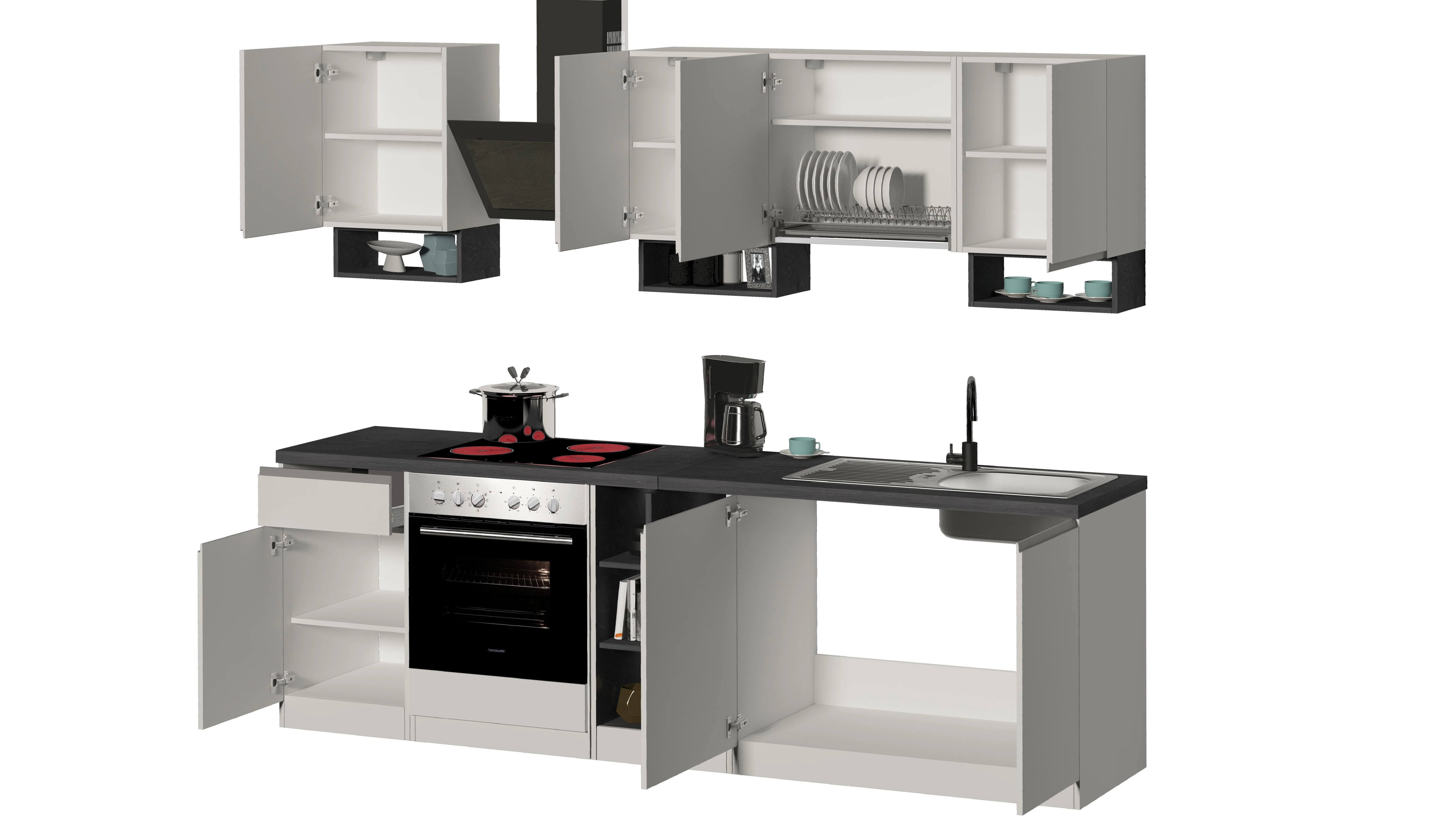 Cucina Lineare SOLE 256 cm - Bianco/Report, Top Elegante 35 mm - Image 4