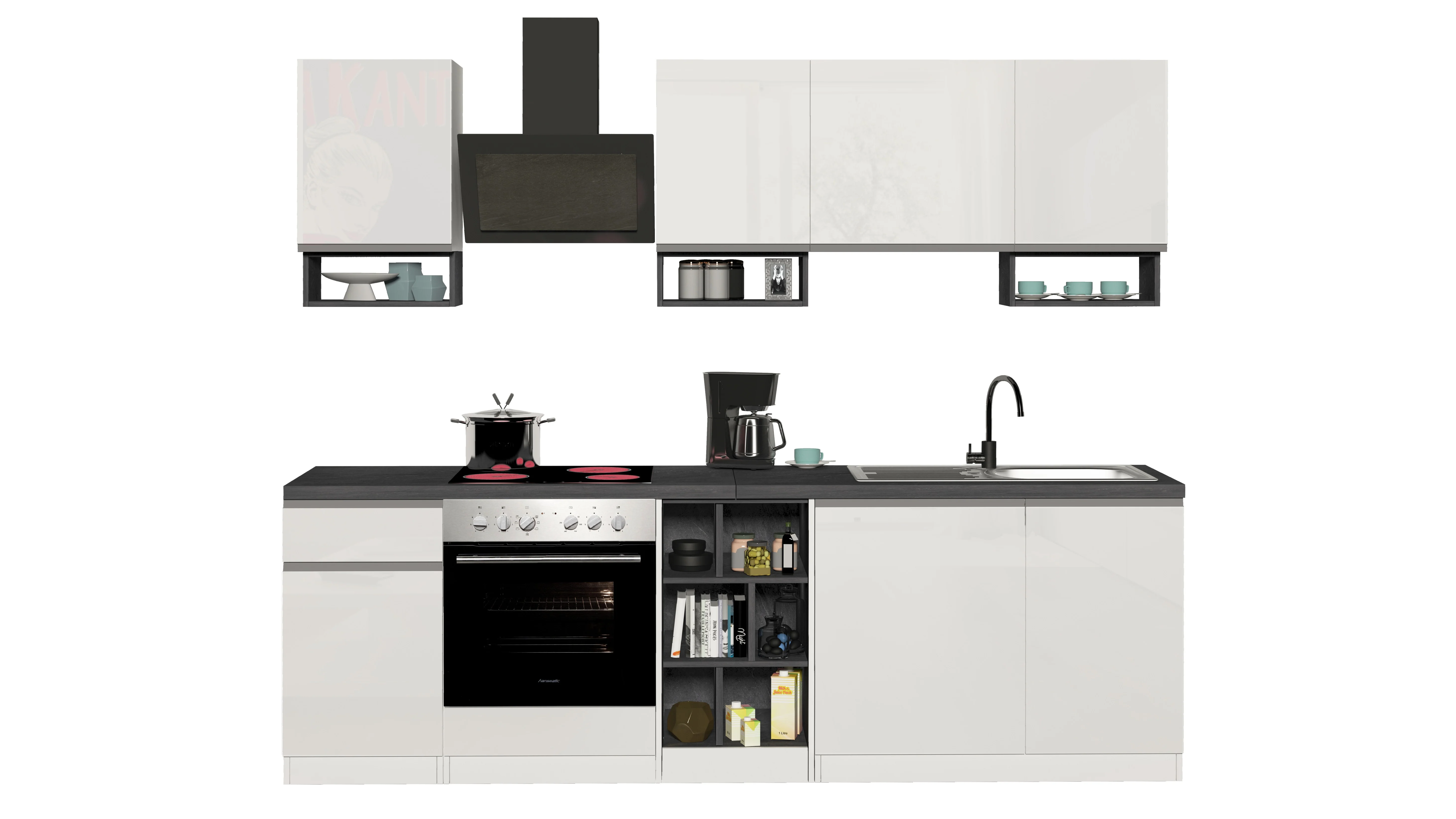 Cucina Lineare SOLE 256 cm - Bianco/Report, Top Elegante 35 mm - Image 6