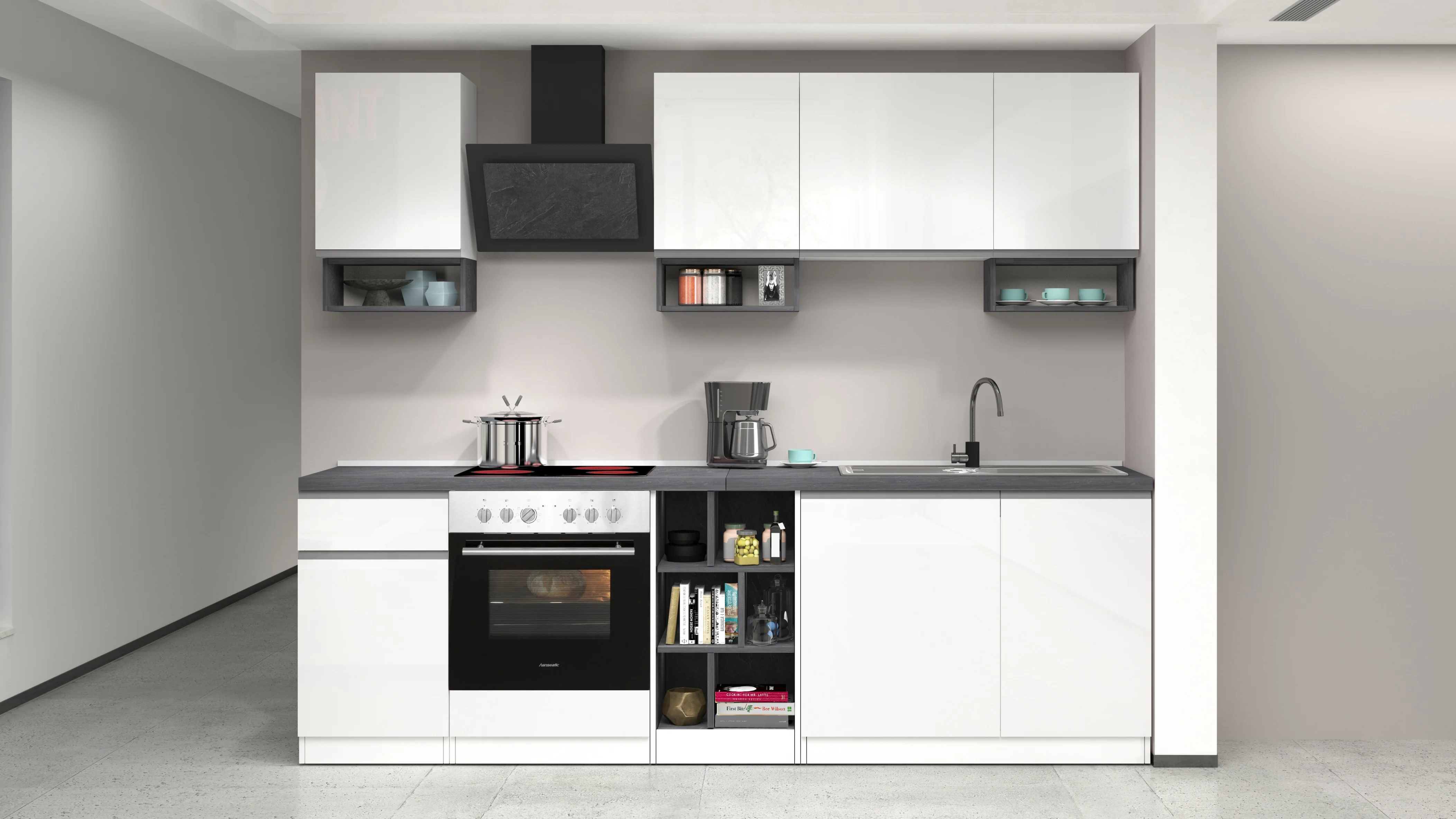 Cucina Lineare SOLE 256 cm - Bianco/Report, Top Elegante 35 mm - Image 7