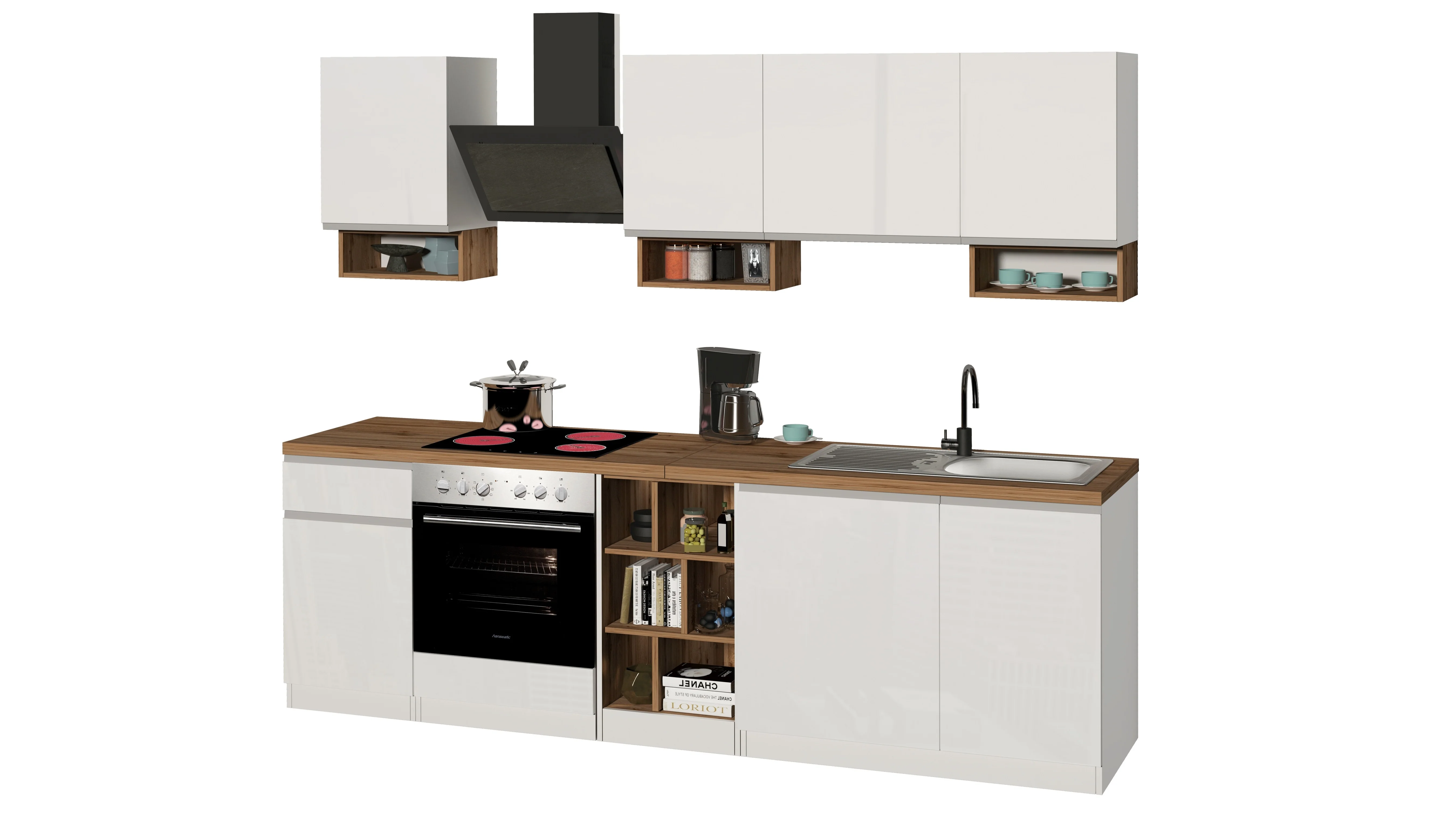 Cucina Lineare SOLE 256 cm - Bianco Lucido e Rovere, Design Moderno Made in Italy - Image 5