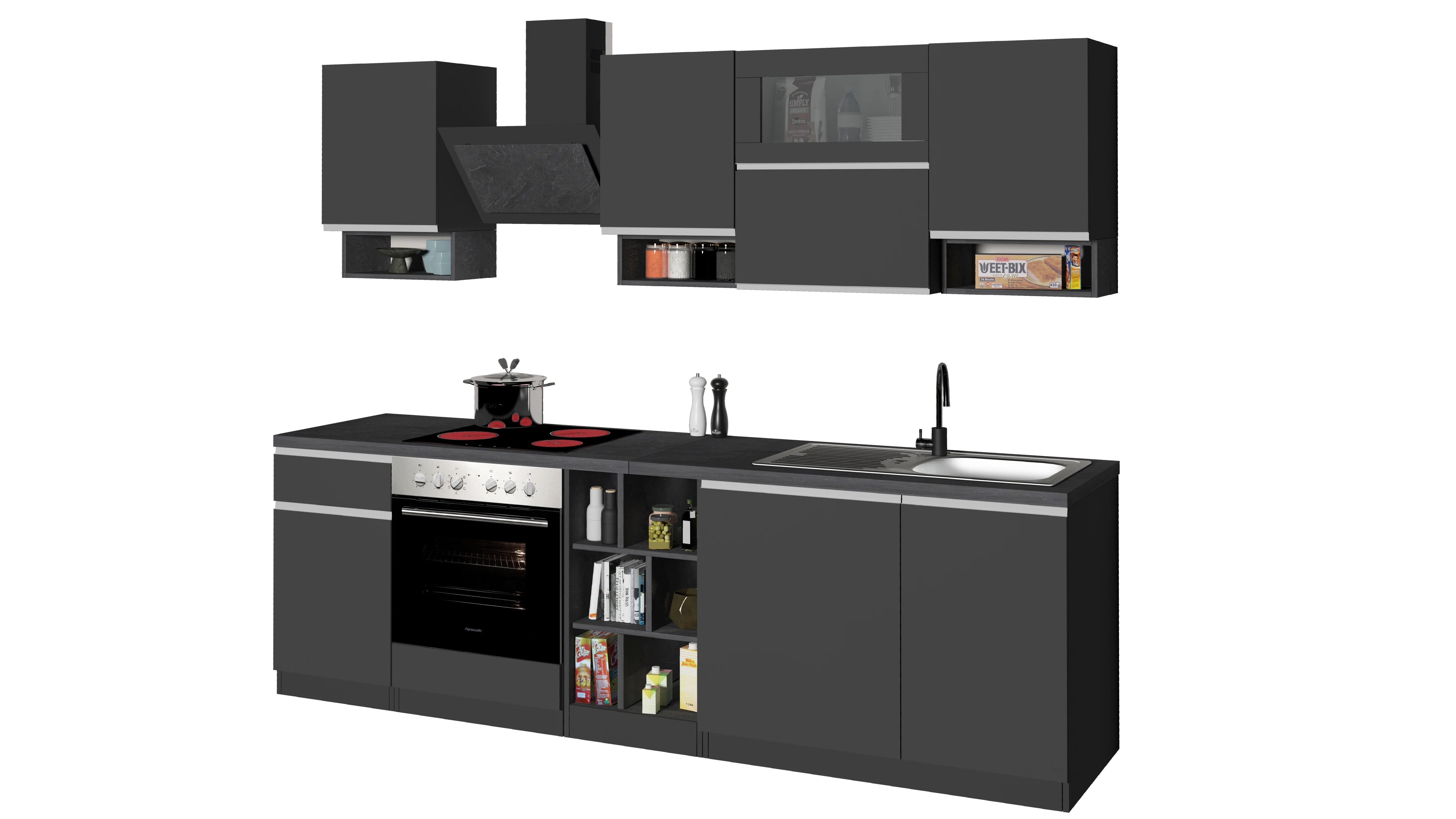 Cucina Lineare SOLE 256 cm - Antracite/Report e Legno Chiaro, Made in Italy - Image 2