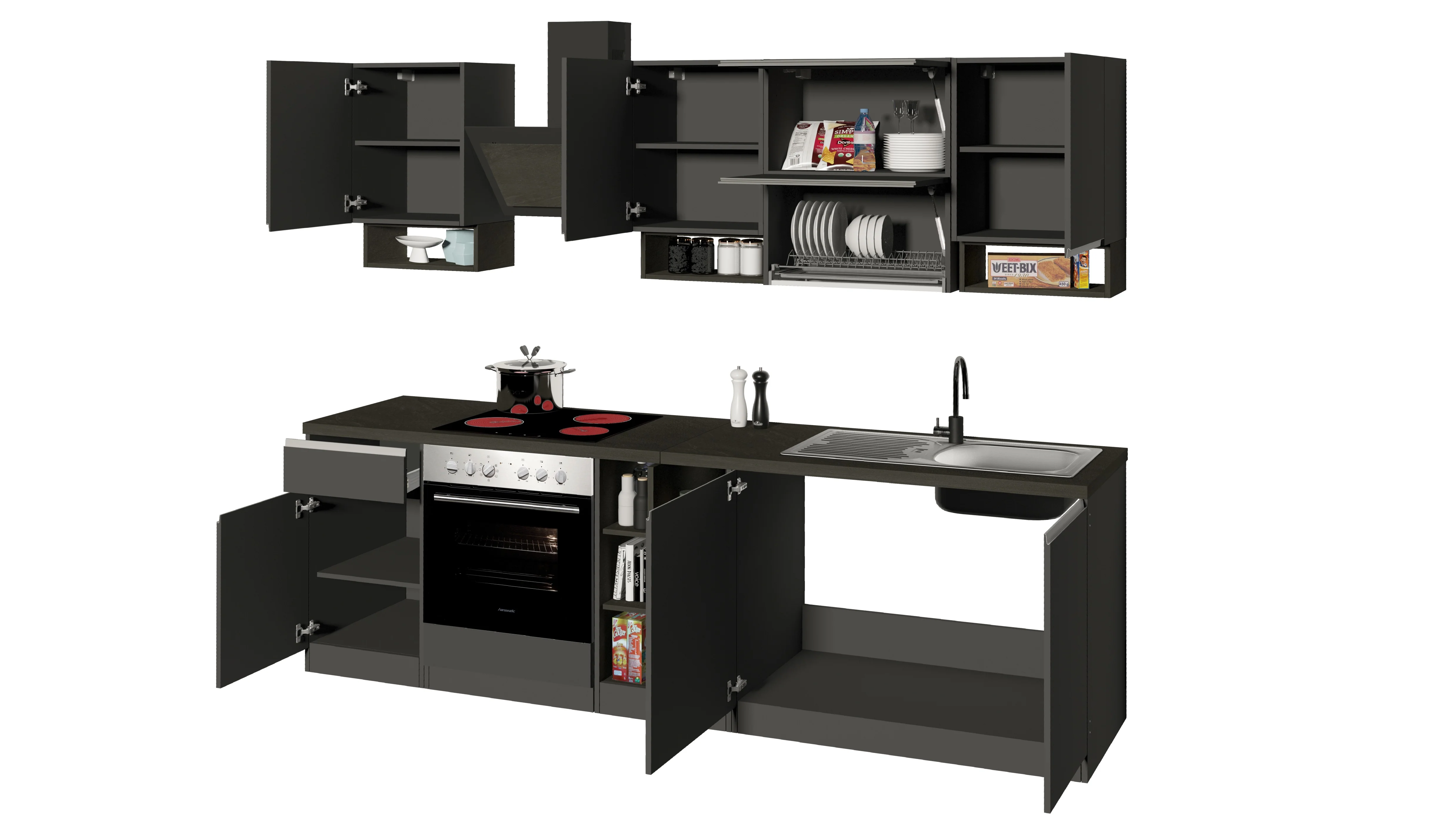 Cucina Lineare SOLE 256 cm - Antracite/Report e Legno Chiaro, Made in Italy - Image 3