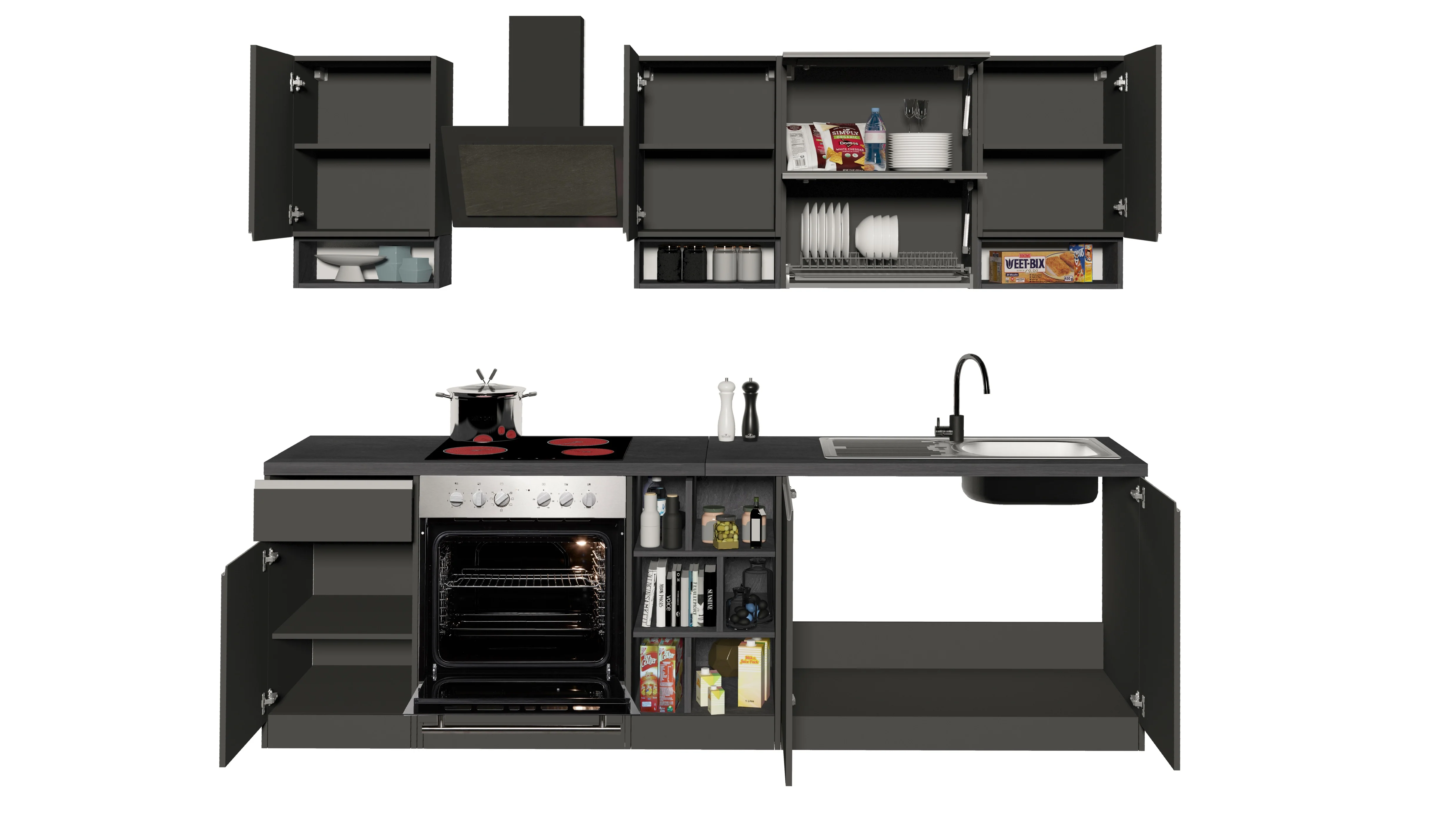 Cucina Lineare SOLE 256 cm - Antracite/Report e Legno Chiaro, Made in Italy - Image 4