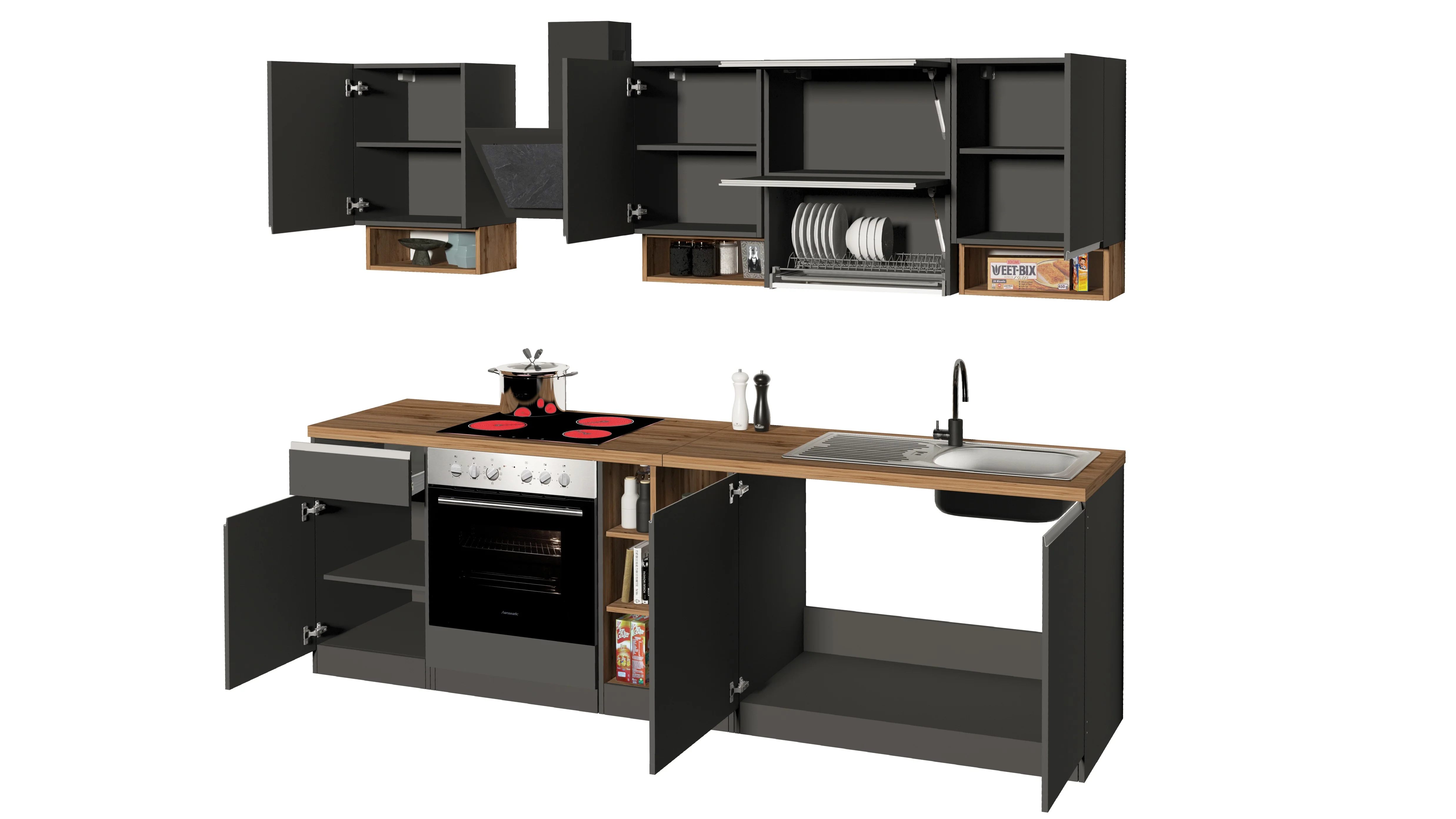 Cucina Lineare SOLE 256 cm - Antracite e Rovere Wotan, Design Moderno - Image 4