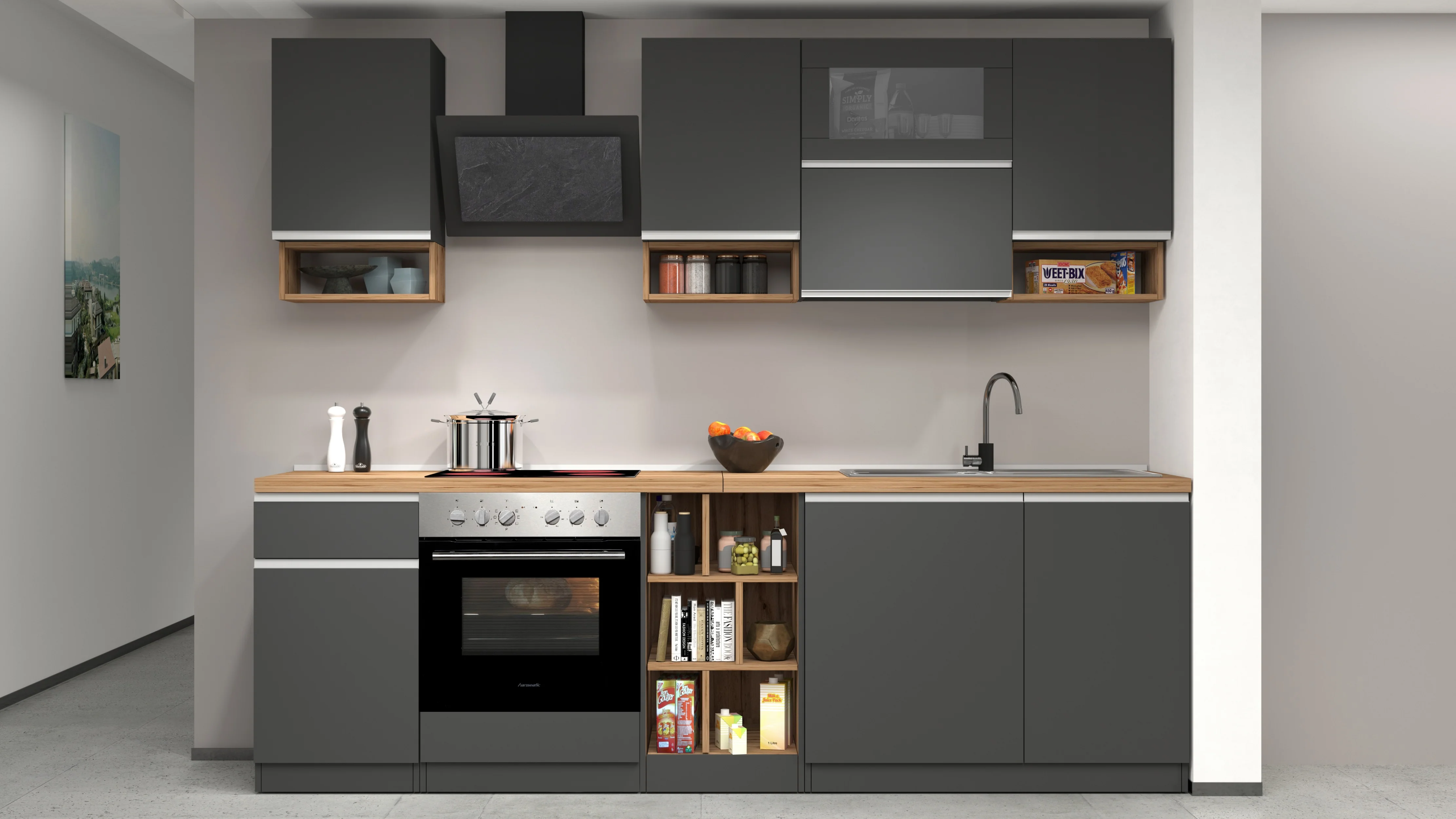 Cucina Lineare SOLE 256 cm - Antracite e Rovere Wotan, Design Moderno - Image 7