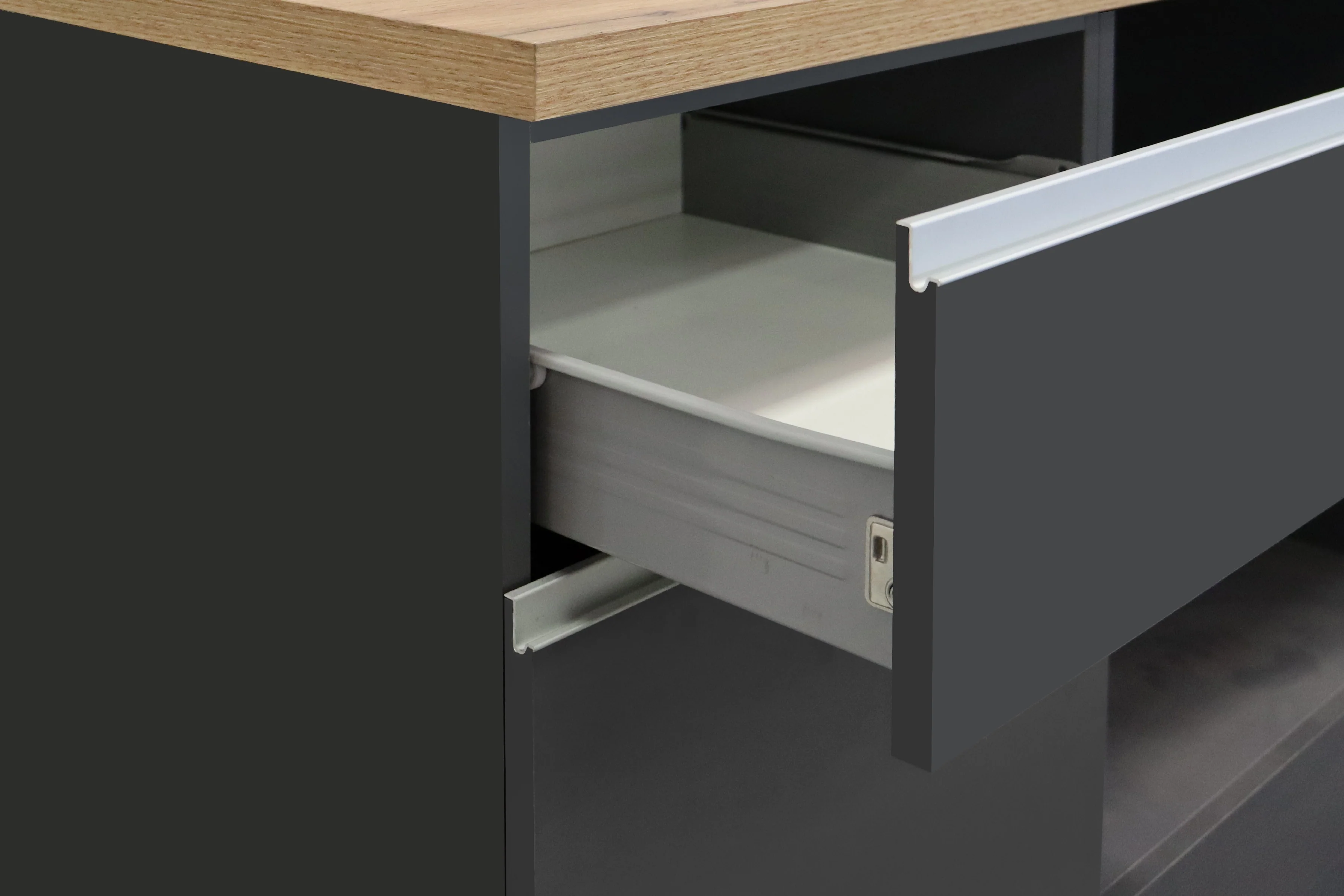 Cucina Lineare SOLE 256 cm - Antracite e Rovere Wotan, Design Moderno - Image 8