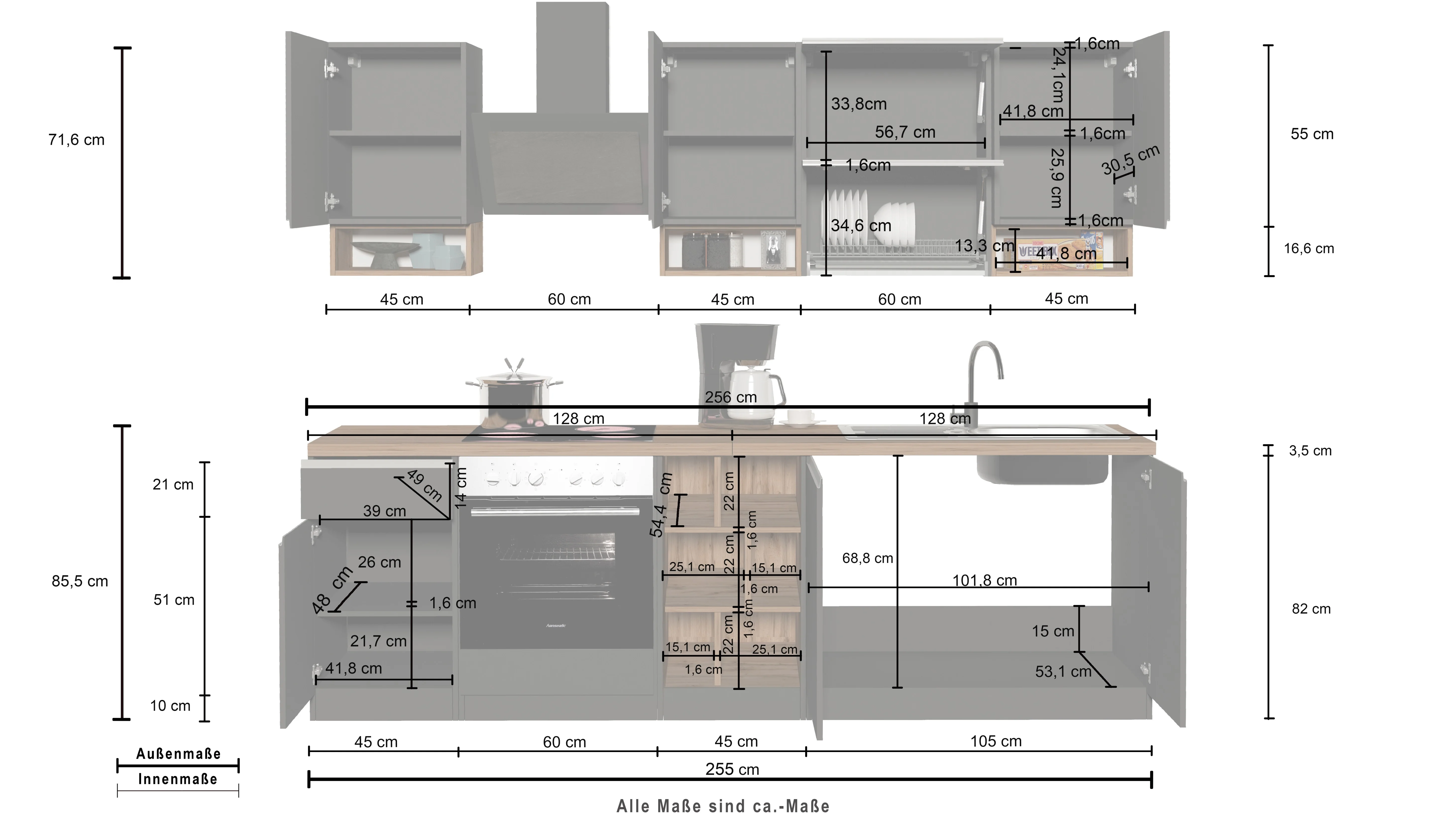 Cucina Lineare SOLE 256 cm - Bianco e Report, Design Moderno Made in Italy - Image 15