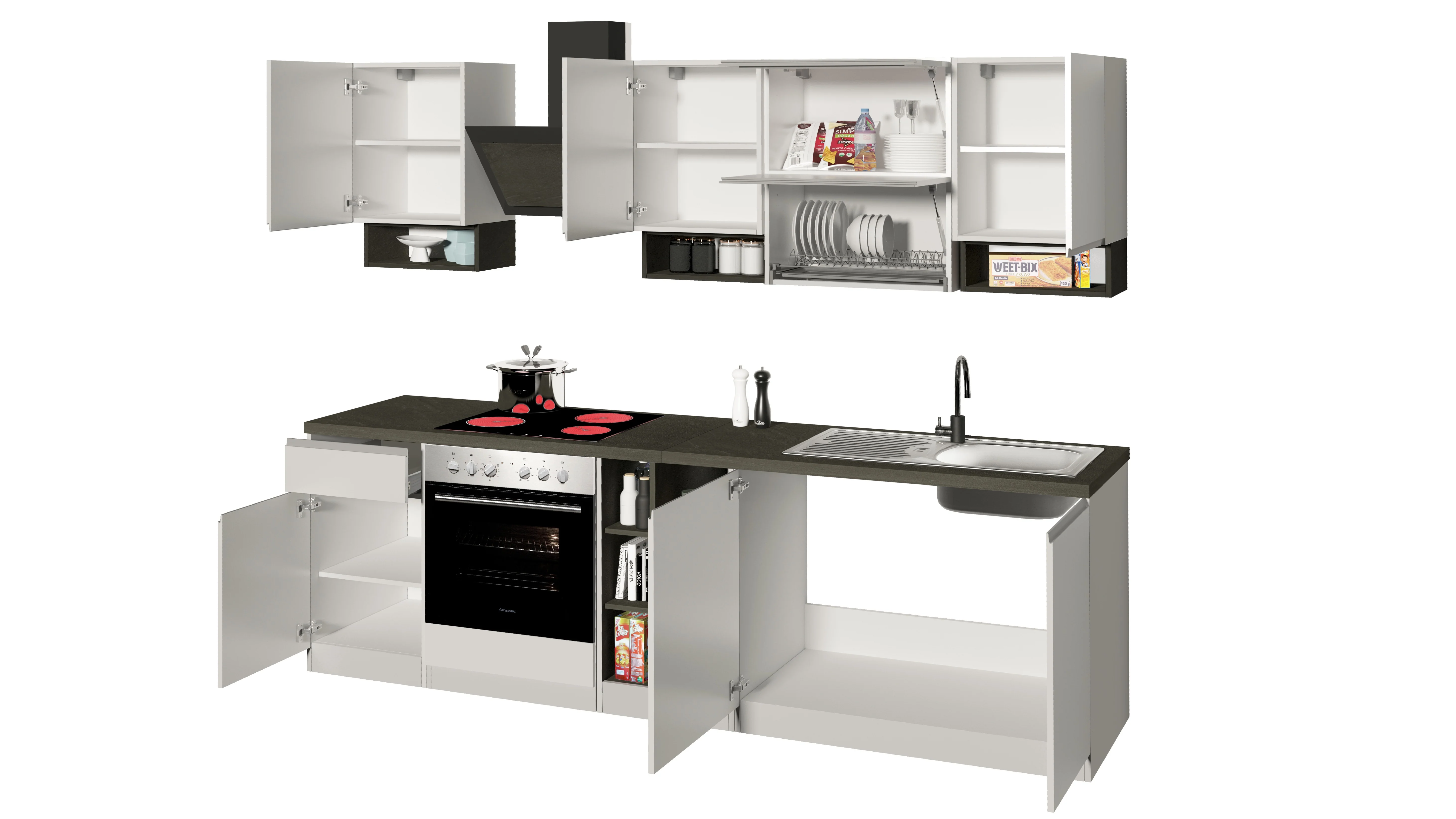 Cucina Lineare SOLE 256 cm - Bianco e Report, Design Moderno Made in Italy - Image 2