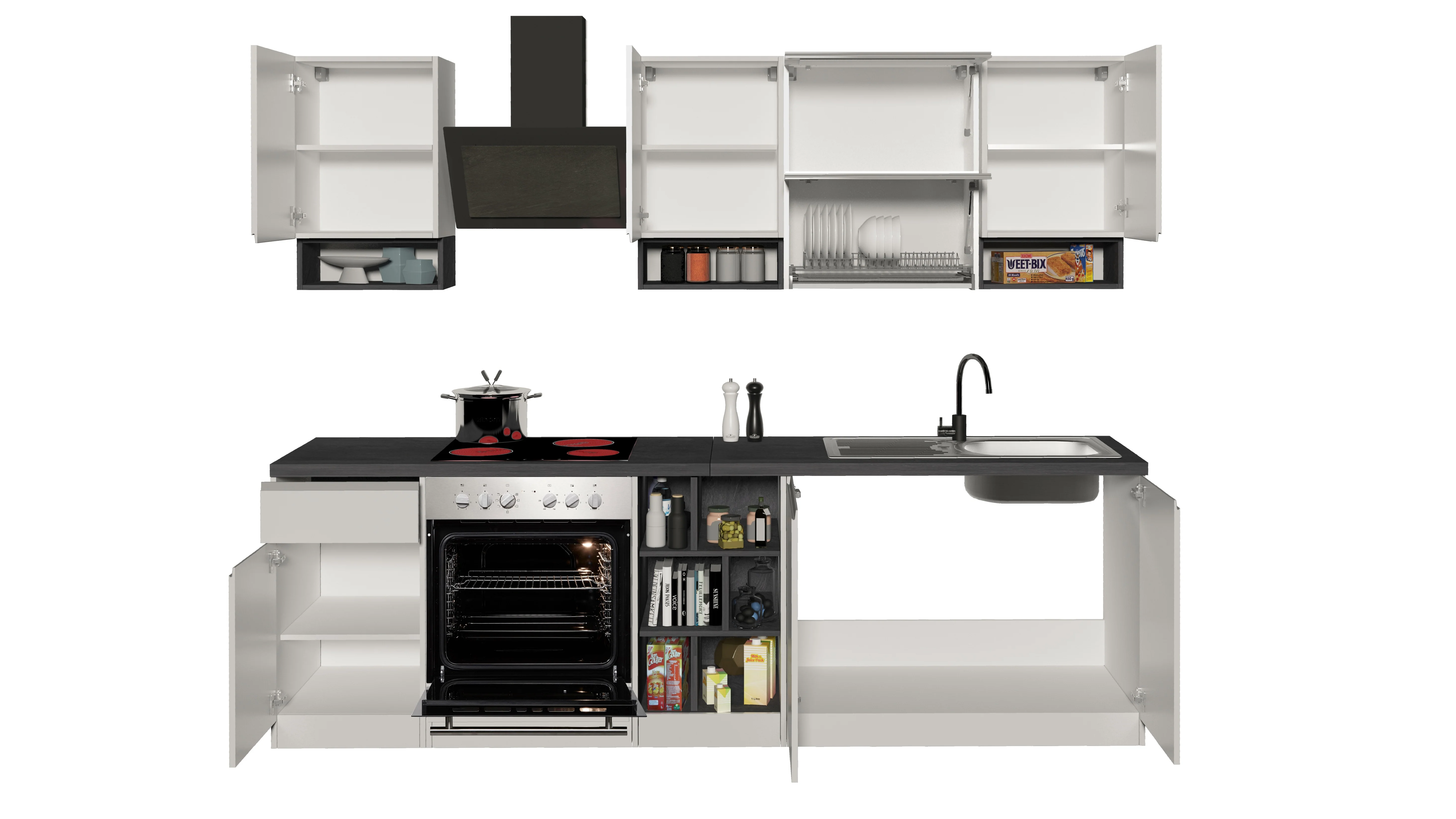 Cucina Lineare SOLE 256 cm - Bianco e Report, Design Moderno Made in Italy - Image 3
