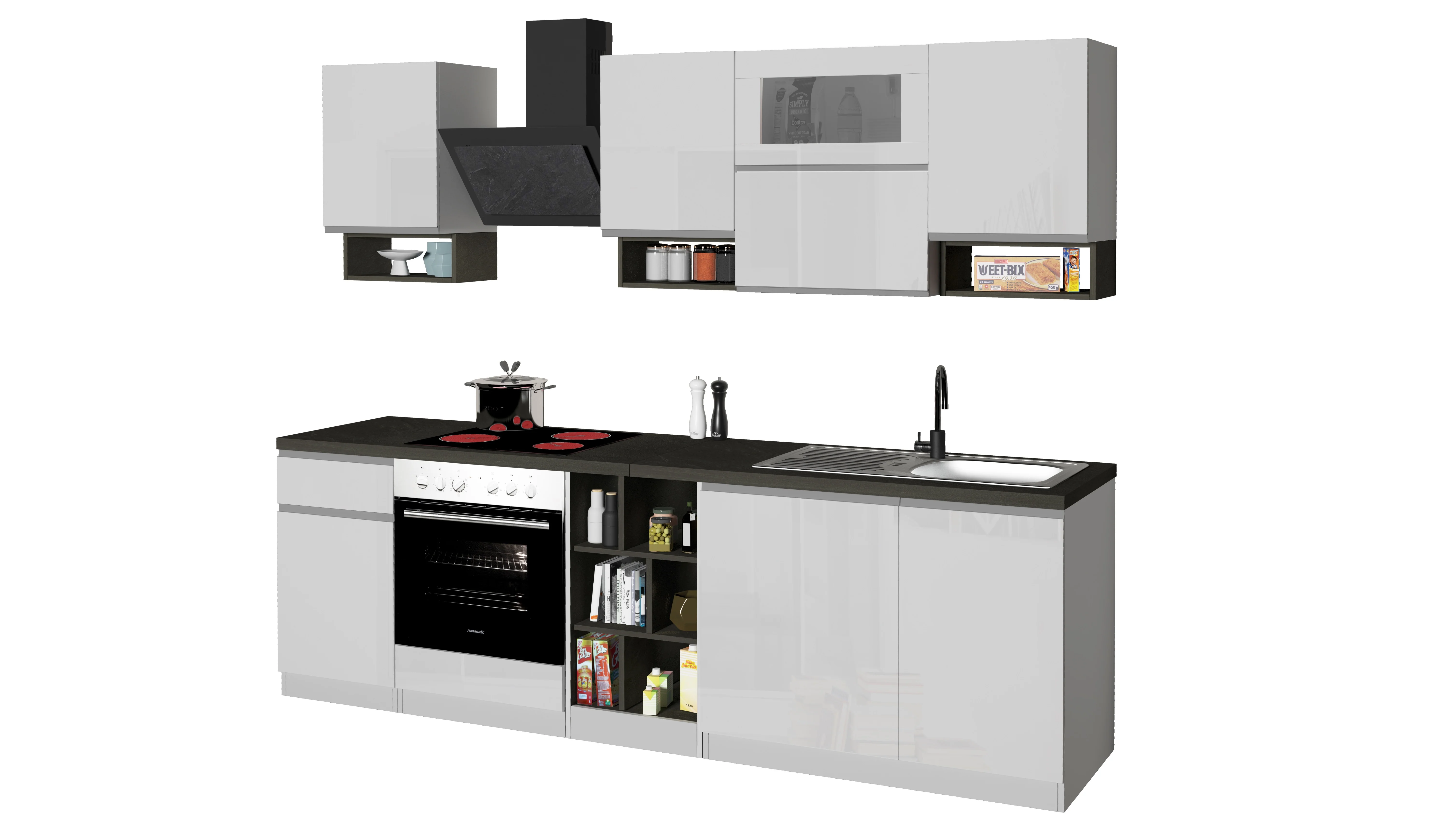 Cucina Lineare SOLE 256 cm - Bianco e Report, Design Moderno Made in Italy - Image 4