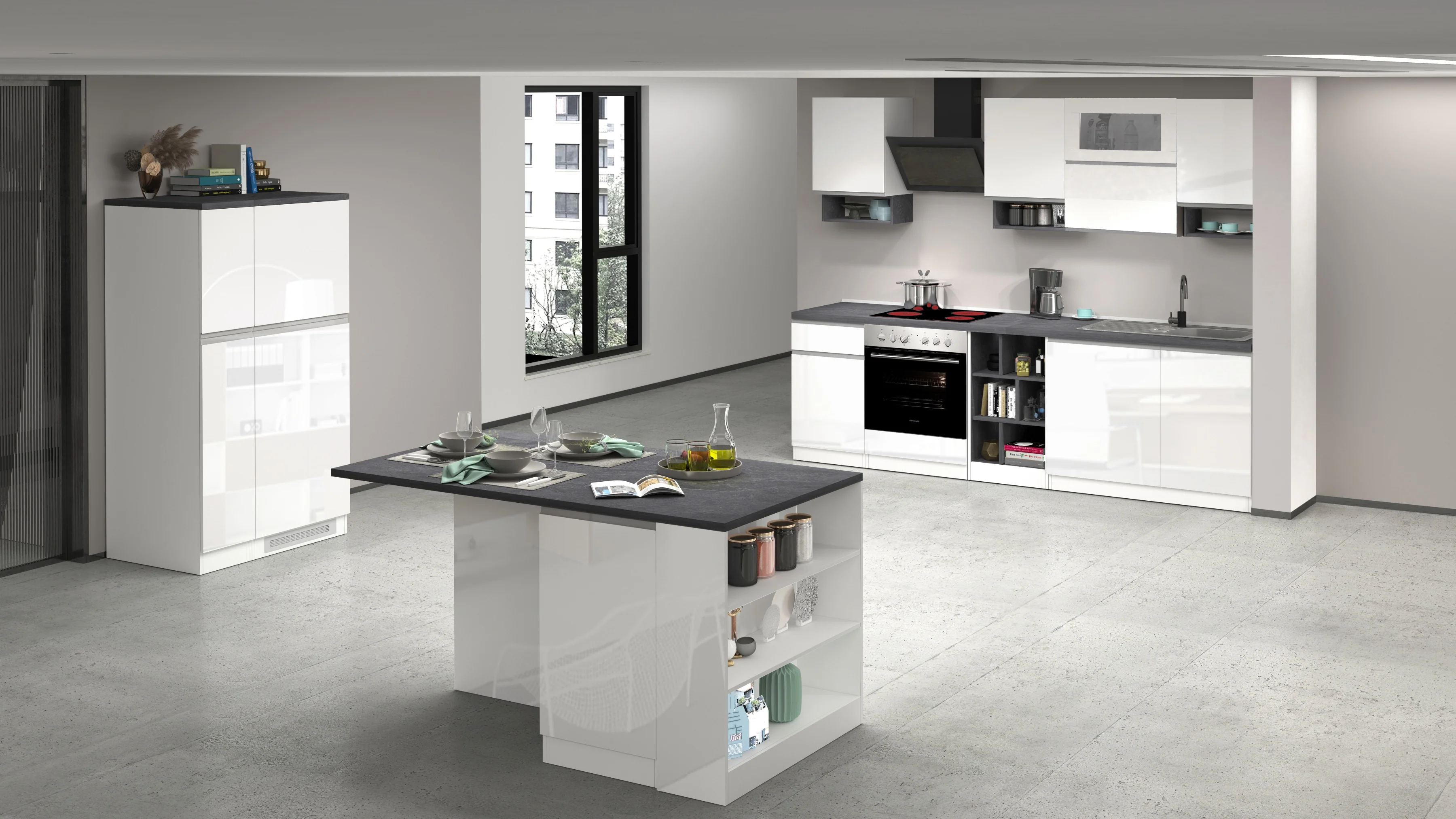 Cucina Lineare SOLE 256 cm - Bianco e Report, Design Moderno Made in Italy - Image 5