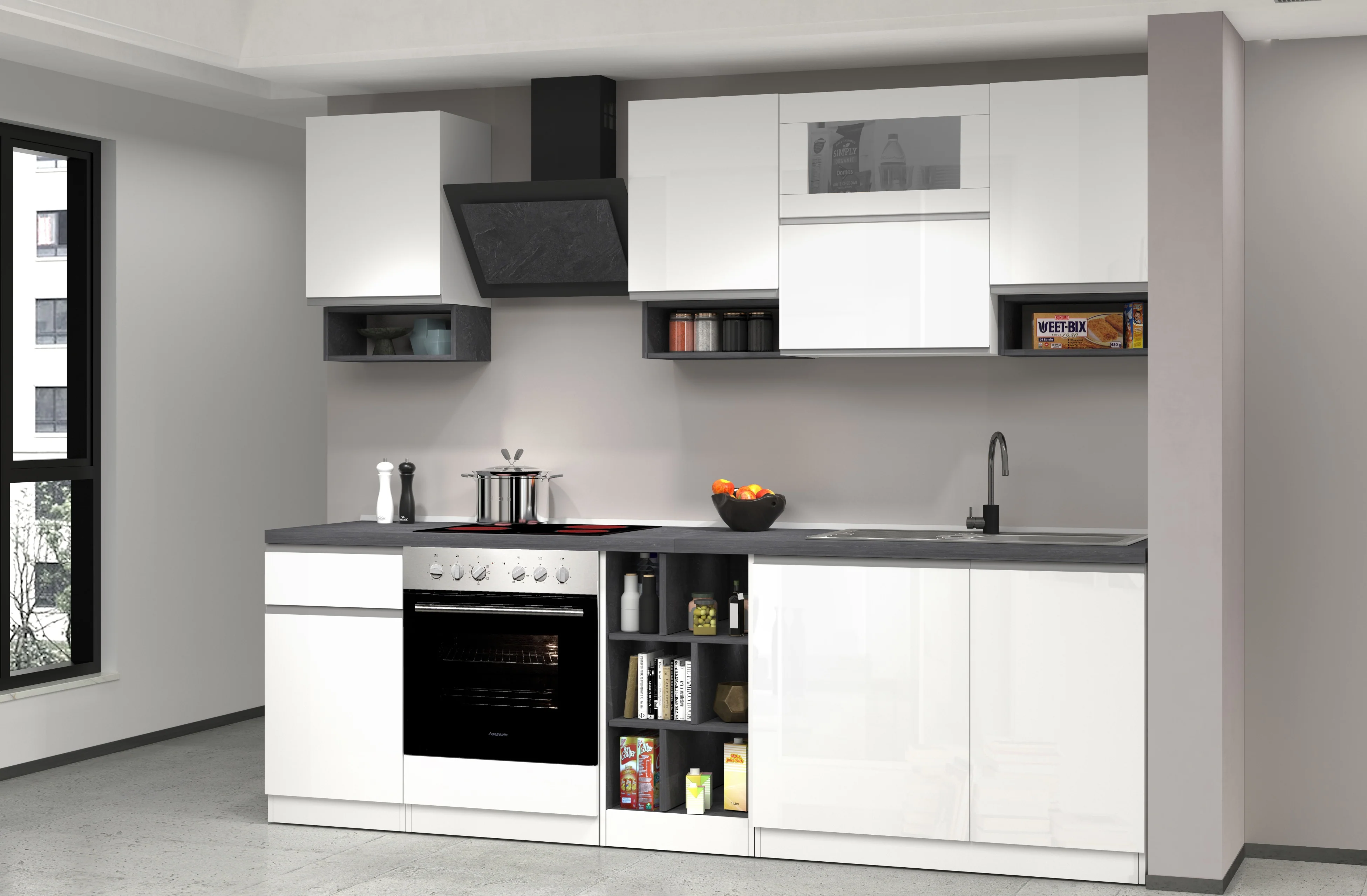 Cucina Lineare SOLE 256 cm - Bianco e Report, Design Moderno Made in Italy - Image 6
