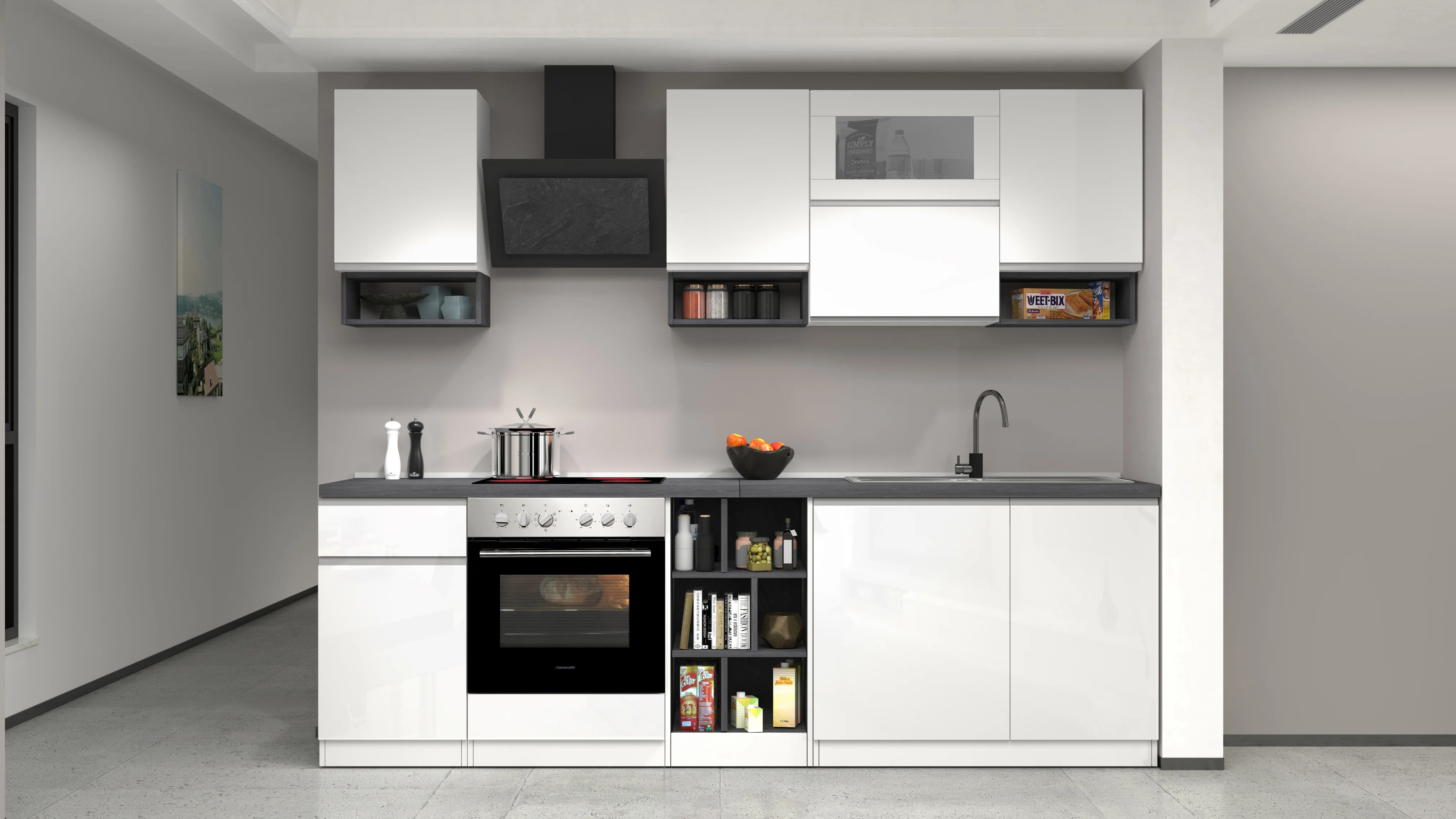 Cucina Lineare SOLE 256 cm - Bianco e Report, Design Moderno Made in Italy - Image 7