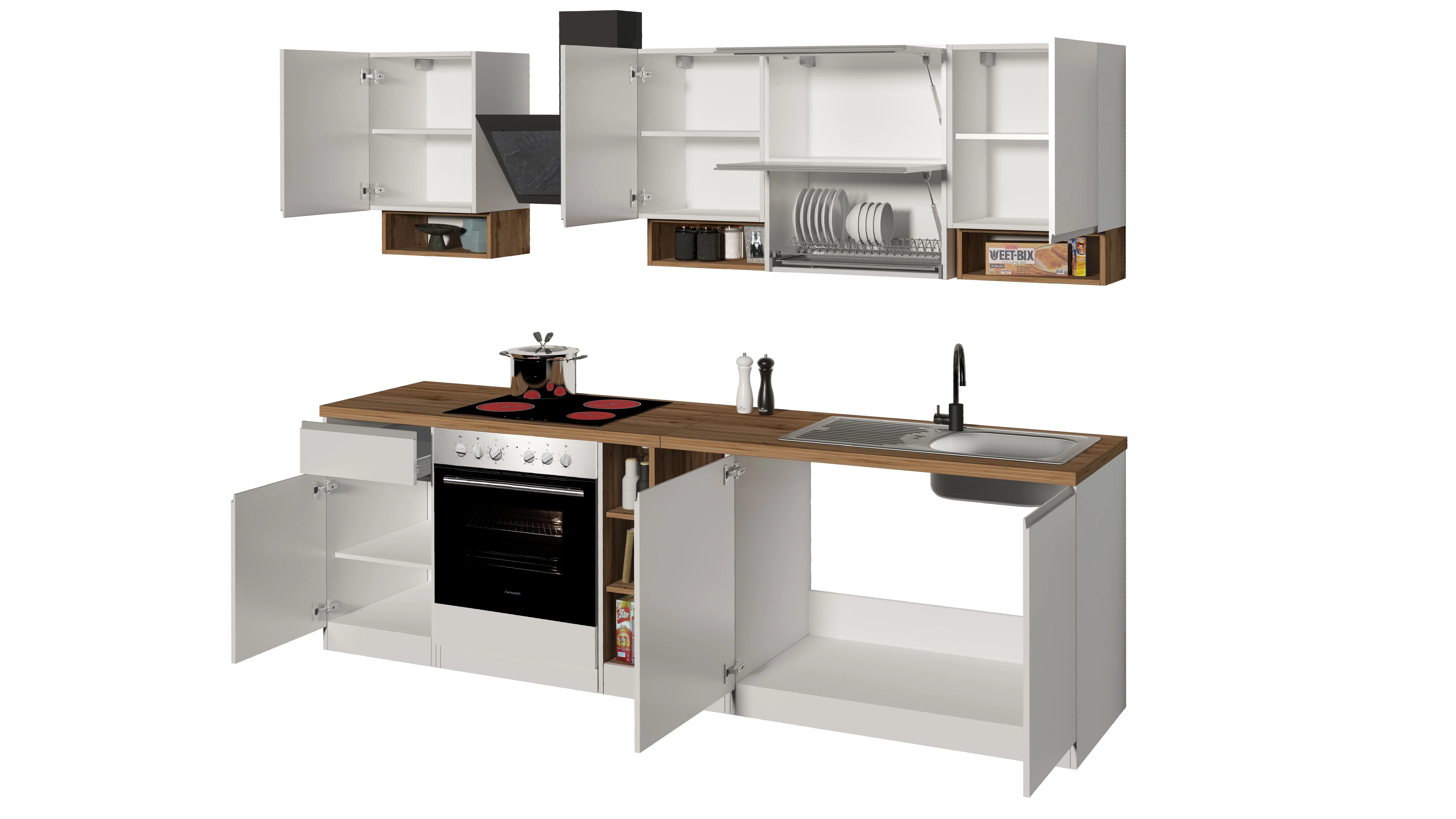Cucina Lineare SOLE 256 cm - Bianco Lucido e Rovere, Design Moderno - Image 2