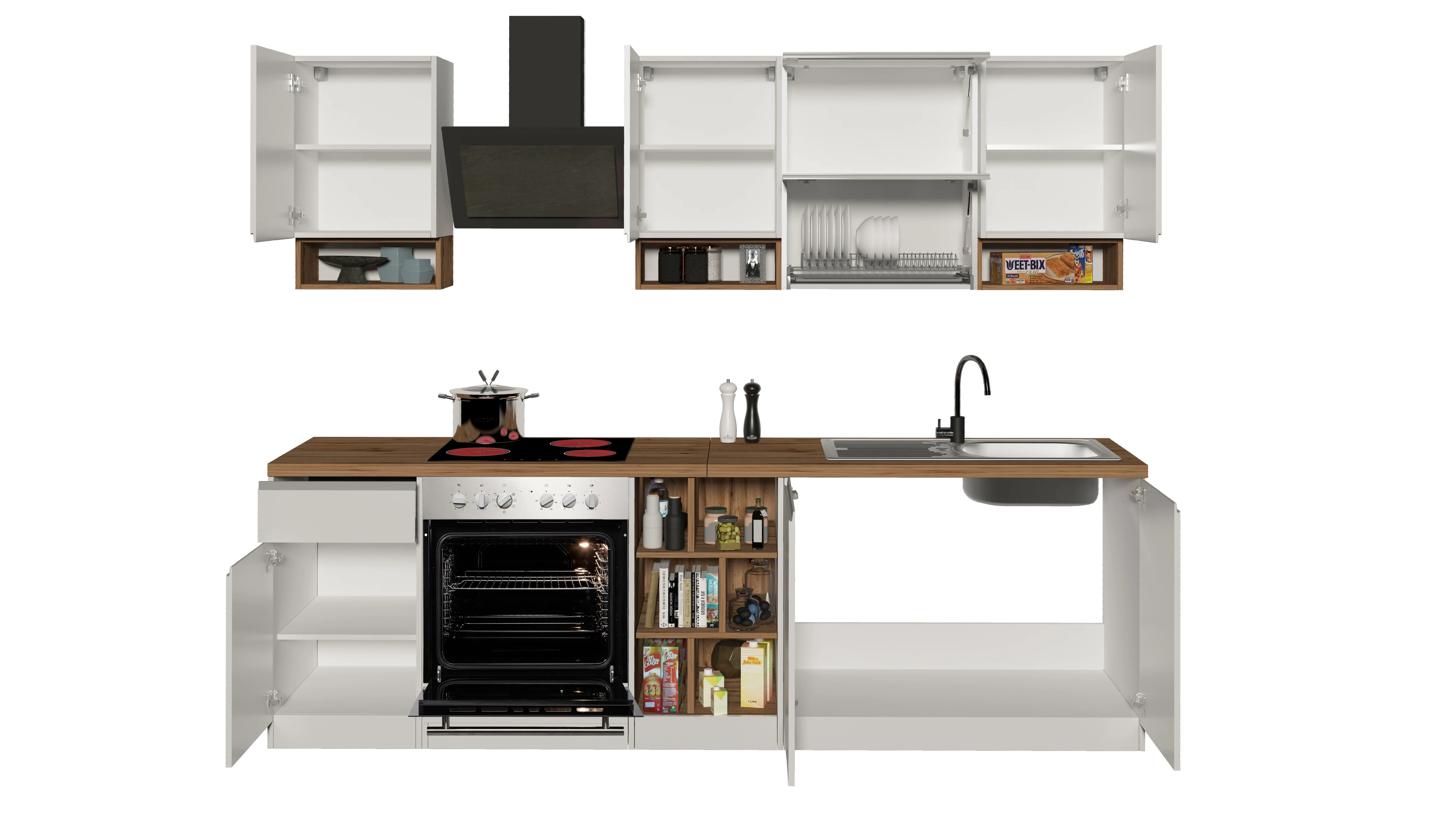 Cucina Lineare SOLE 256 cm - Bianco Lucido e Rovere, Design Moderno - Image 4