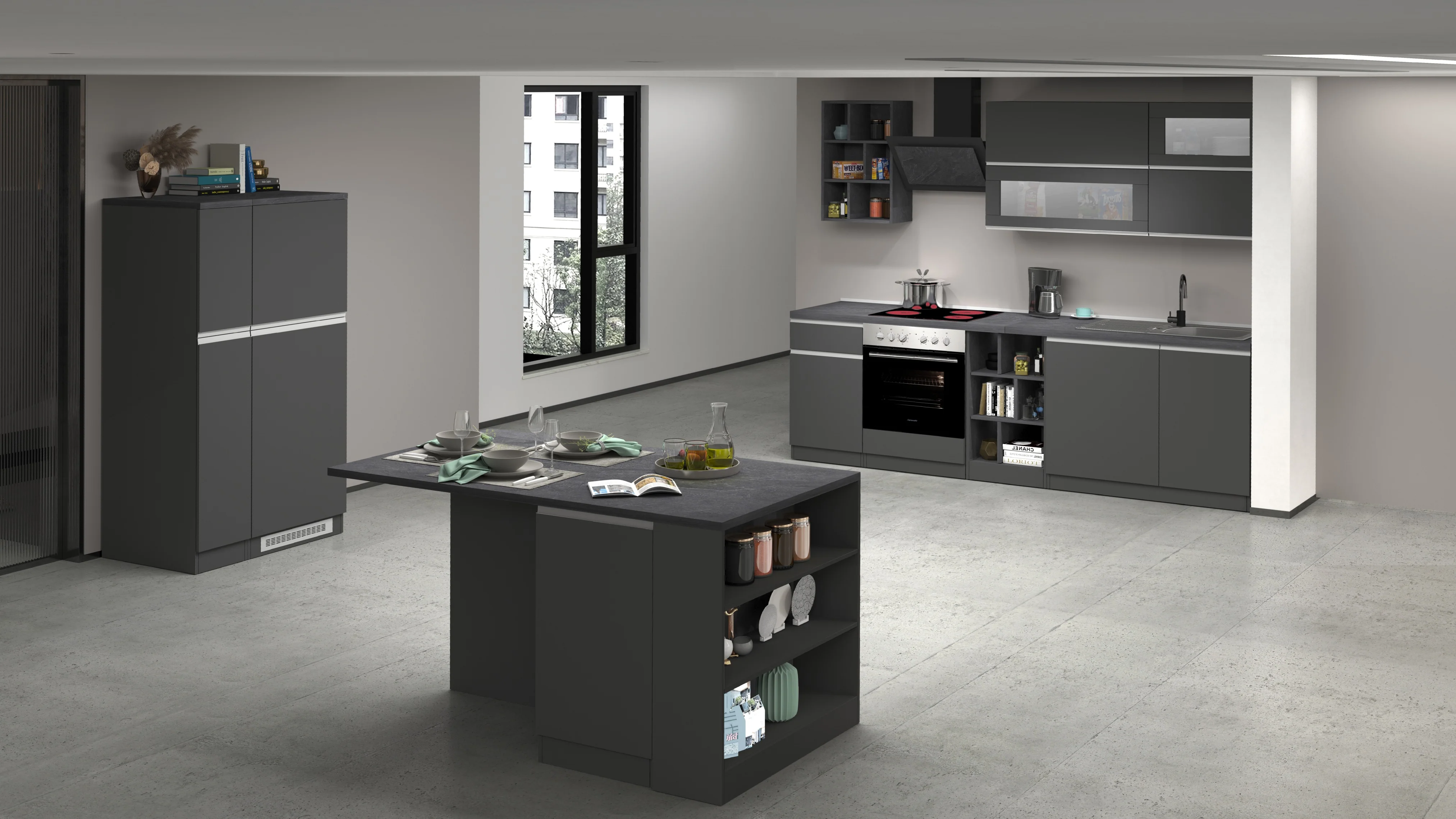 Cucina Lineare Moderna Antracite SOLE 256 cm – Soft Close, Lavello Incluso, Made in Italy - Image 15
