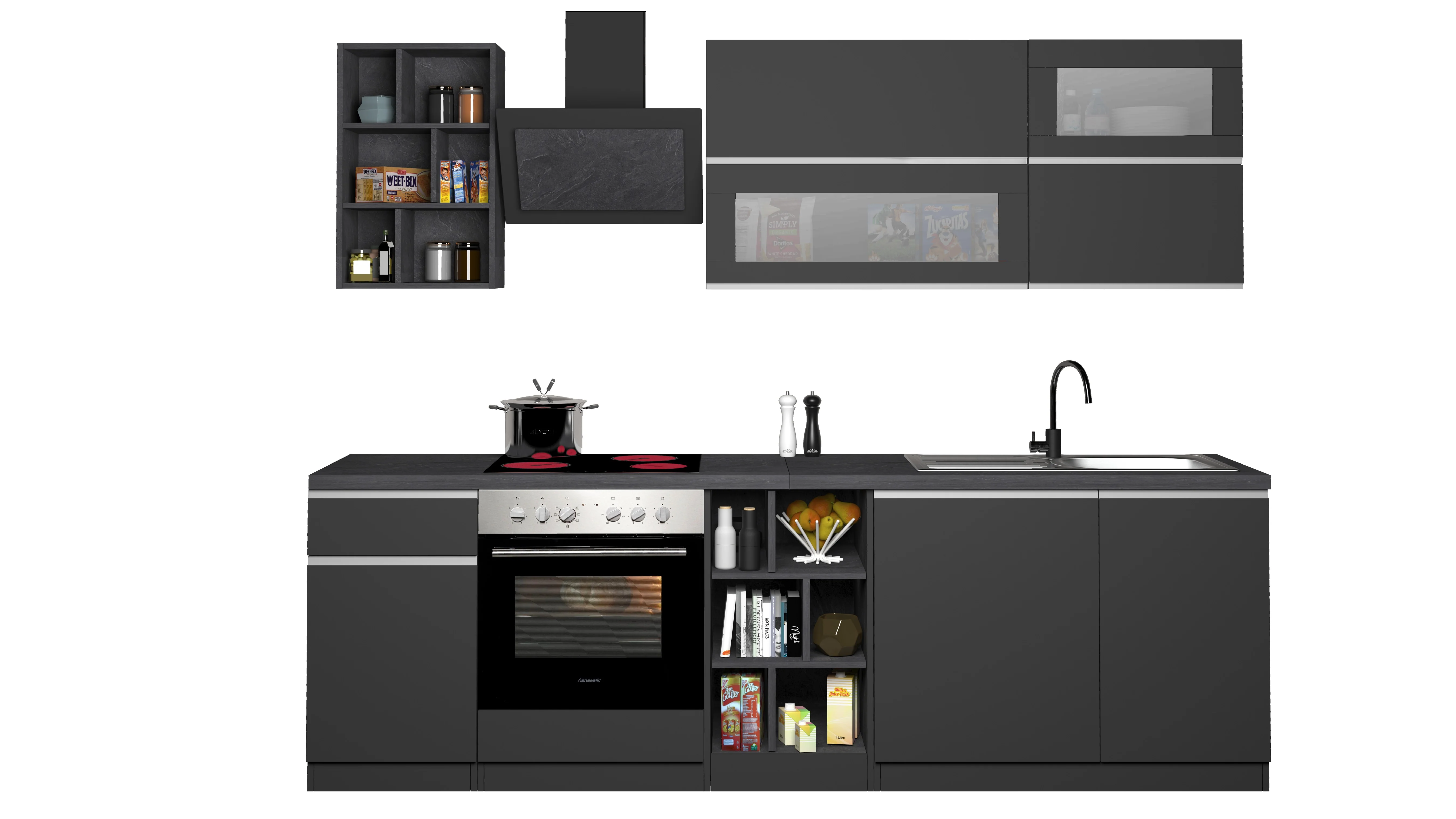 Cucina Lineare Moderna Antracite SOLE 256 cm – Soft Close, Lavello Incluso, Made in Italy - Image 2